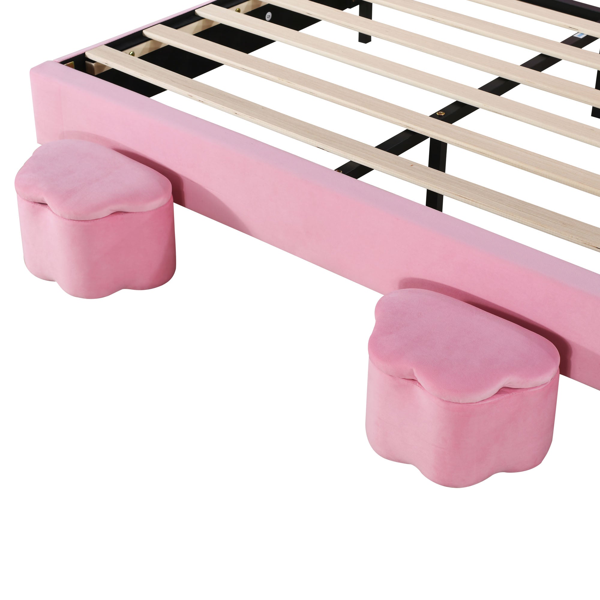 Logidon gestoffeerd bed 140x200 roze fluweel met opbergruimte en LED