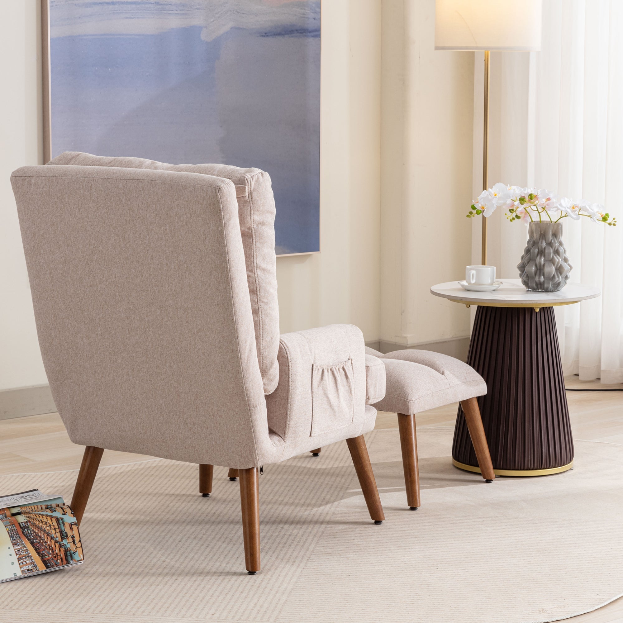 Logidon lounge chair beige with footrest and adjustable to 5 levels