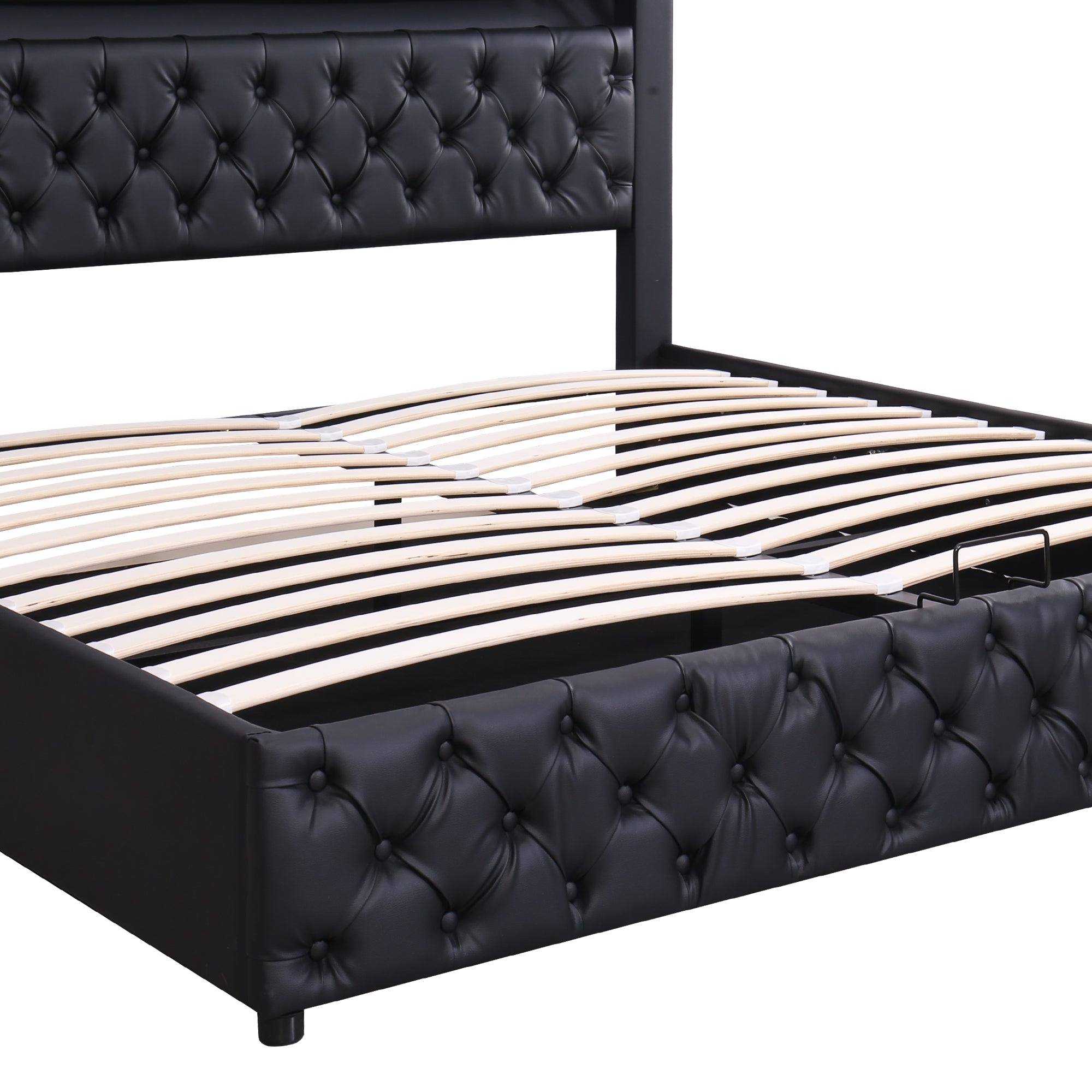Logidon gestoffeerd bed 140x200 zwart PU met lattenbodem opbergruimte