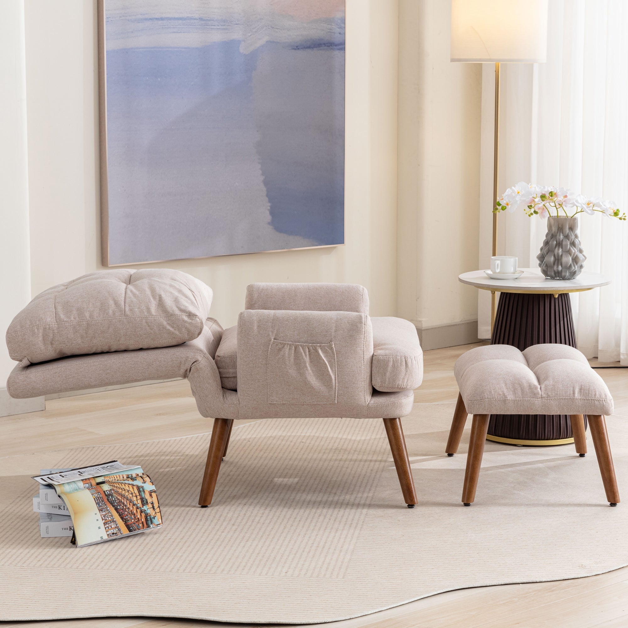 Logidon lounge chair beige with footrest and adjustable to 5 levels