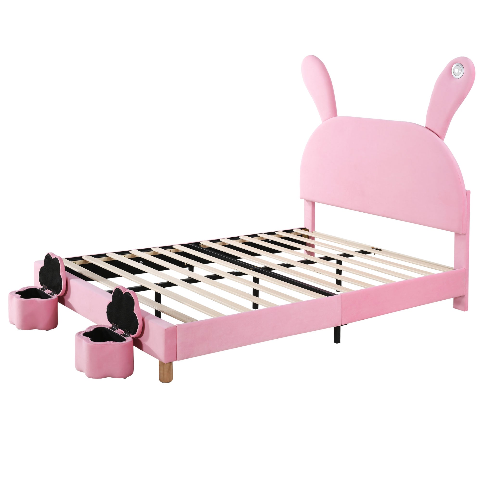 Logidon gestoffeerd bed 140x200 roze fluweel met opbergruimte en LED