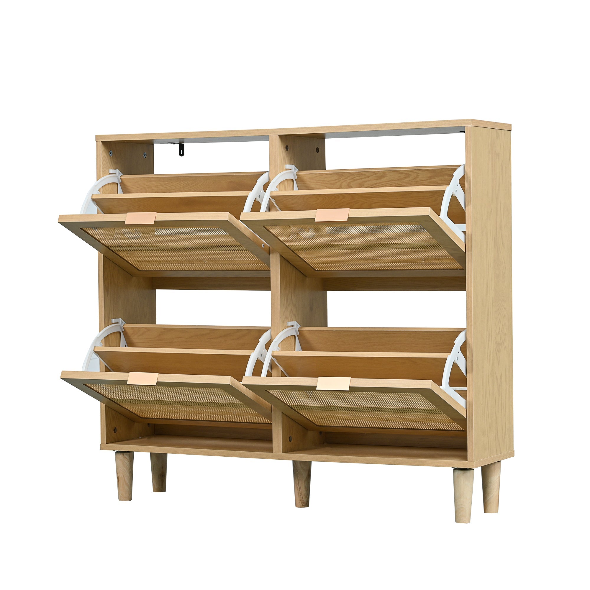 Logidon Shoe Cabinet Four Folding Drawers Rattan Light Oak 100x25x90