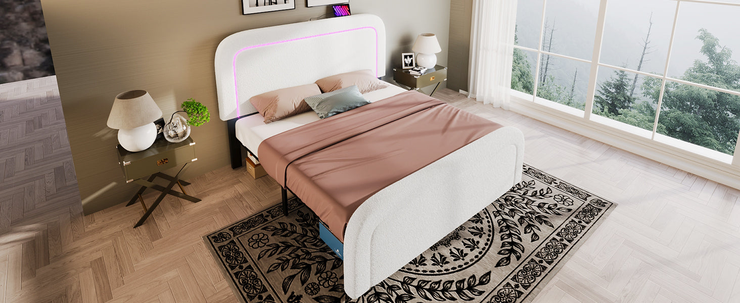 Logidon bed frame 160x200 cm with USB Type C charging function and LED white