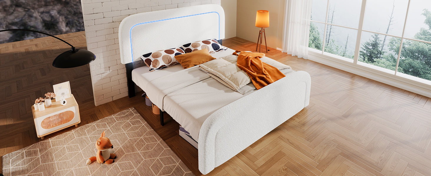 Logidon bed frame 160x200 cm with USB Type C charging function and LED white