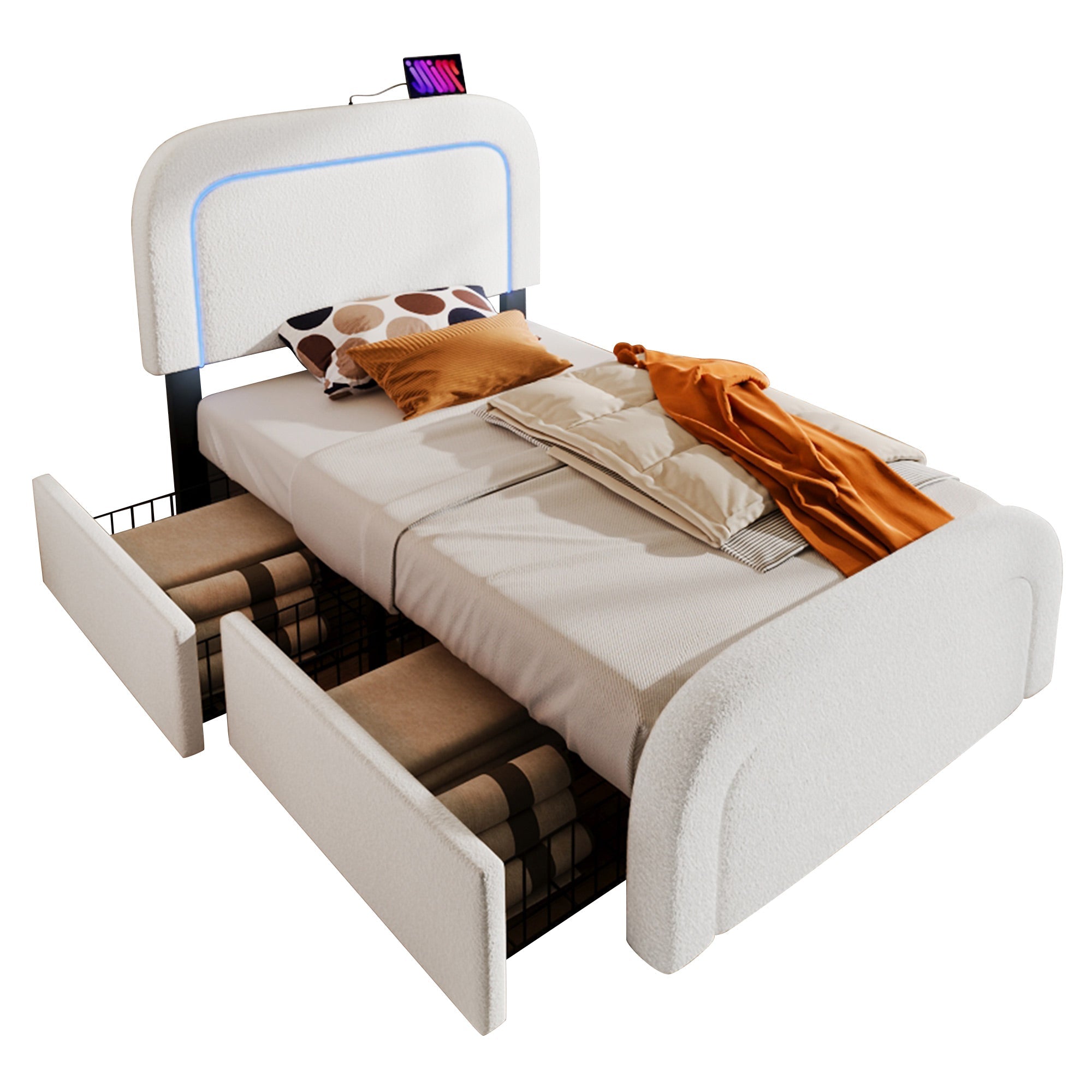 Logidon bedframe 90x200 met USB Type C oplaadfunctie wit
