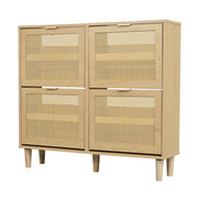Logidon Shoe Cabinet Four Folding Drawers Rattan Light Oak 100x25x90