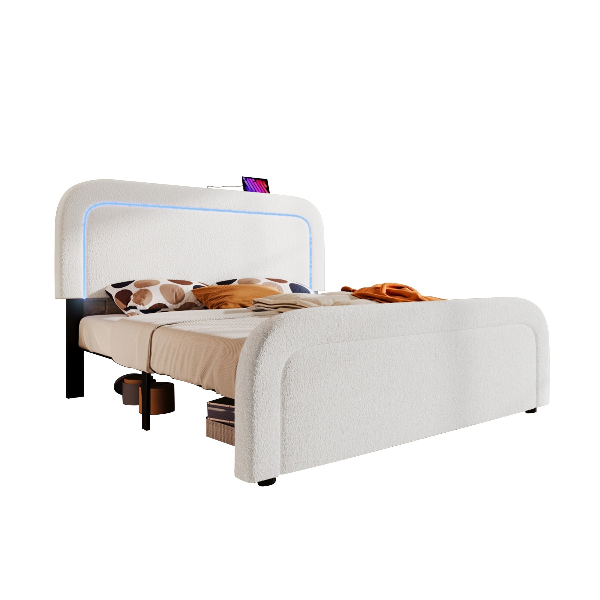 Logidon bed frame 160x200 cm with USB Type C charging function and LED white