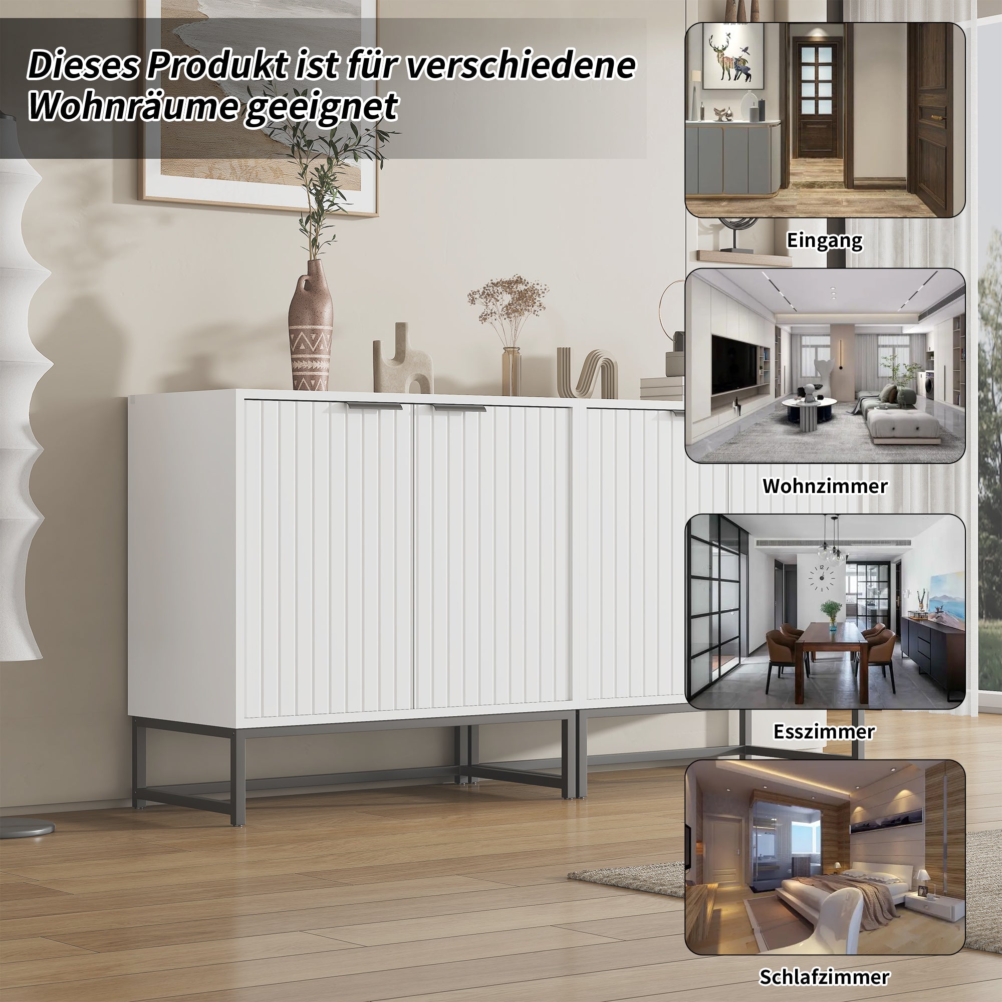Logidon Modern Sideboard White 2 Doors Metal Handles W160 D40 H80