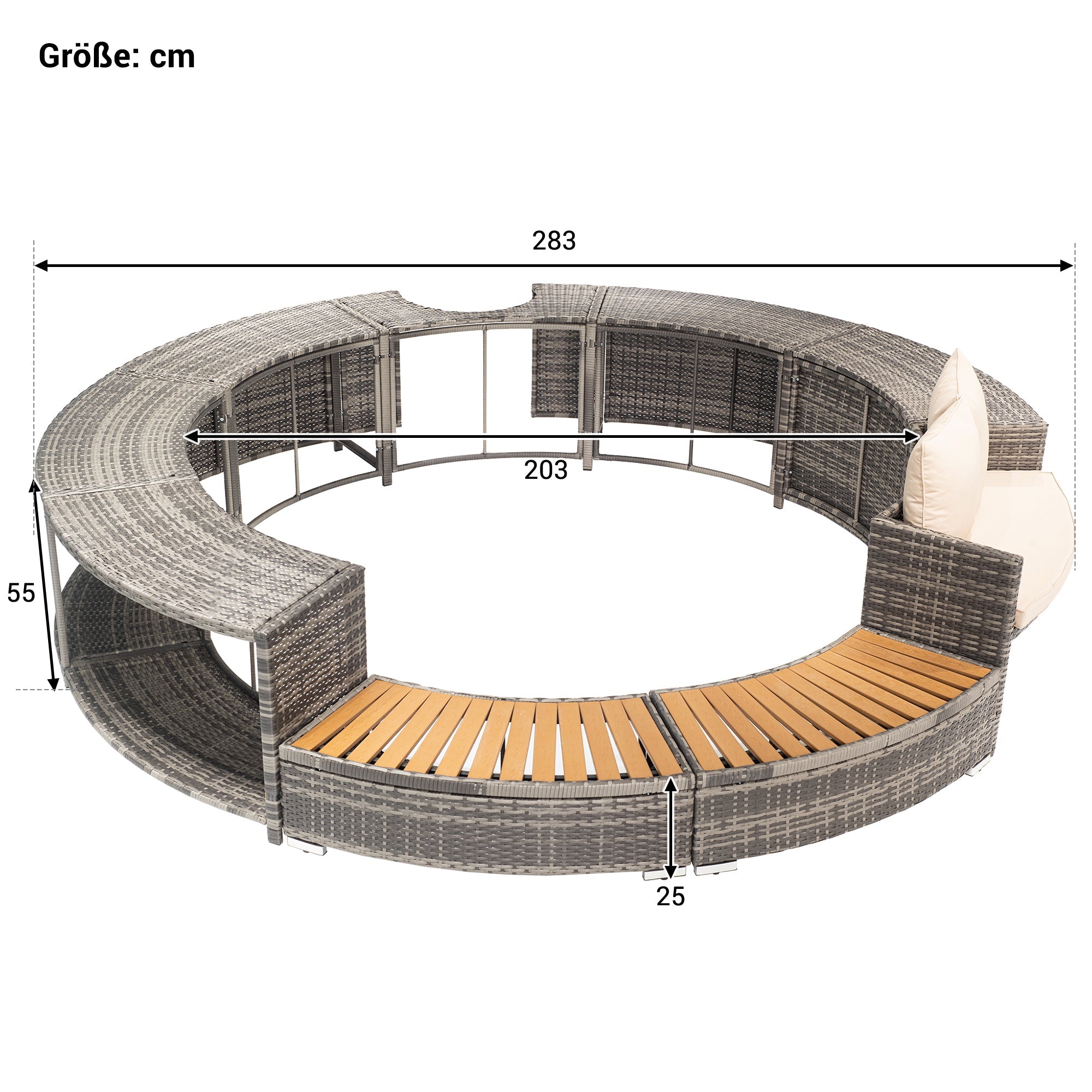 Logidon Spa zwembadloungeset grijs rotan acaciahout met opbergruimte