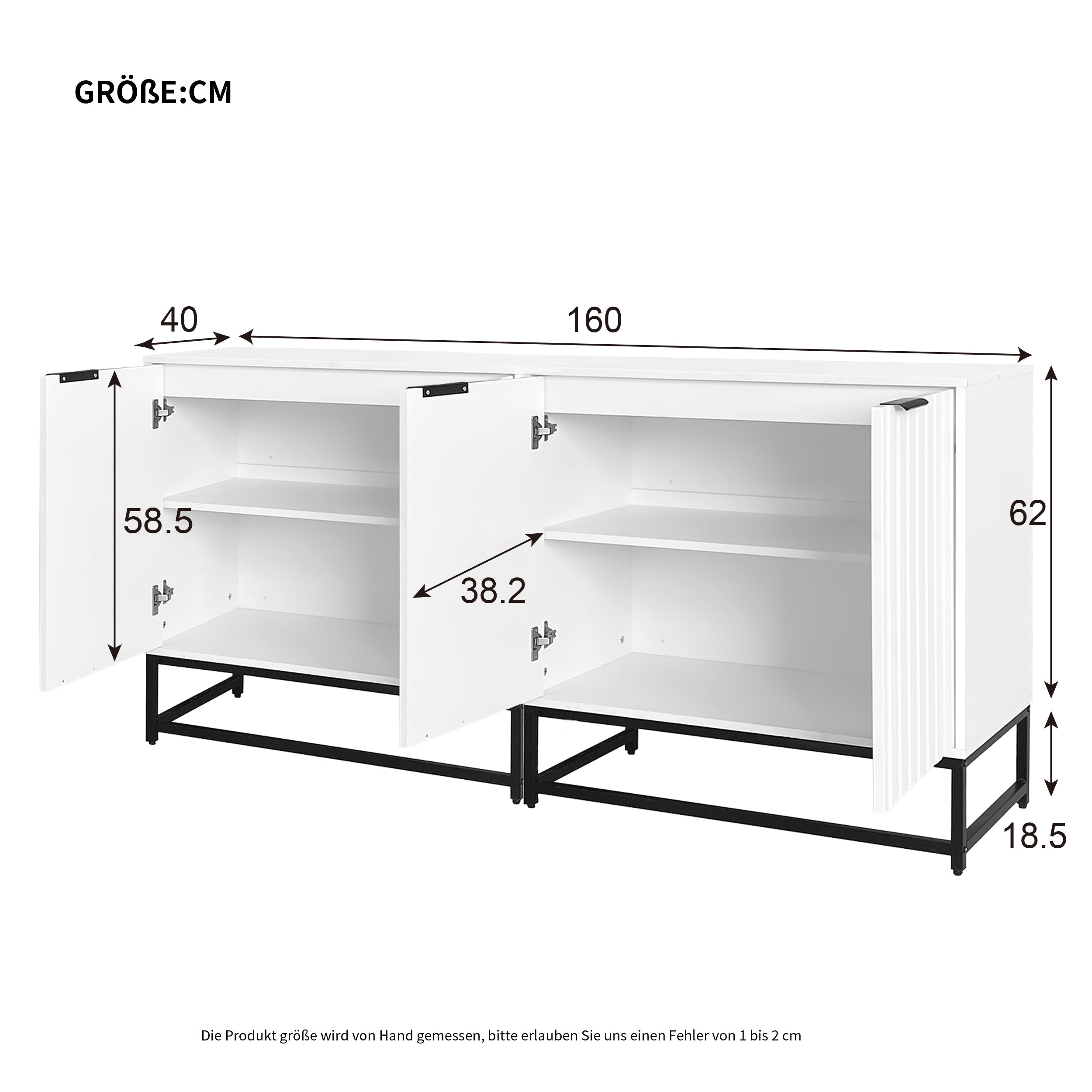 Logidon Modern Dressoir Wit 2 Deurs Metalen Handgrepen B160 D40 H80