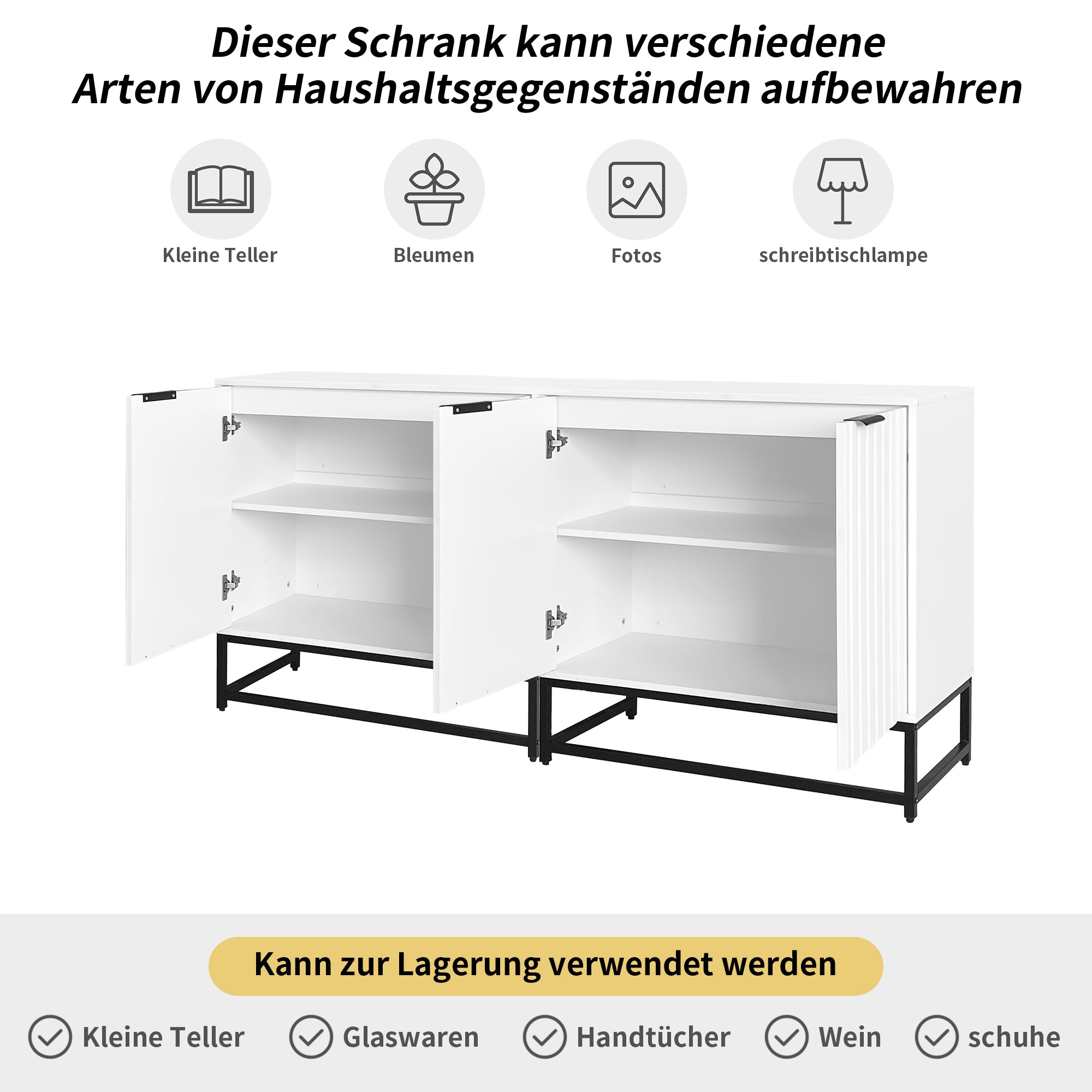 Logidon Modern Sideboard White 2 Doors Metal Handles W160 D40 H80