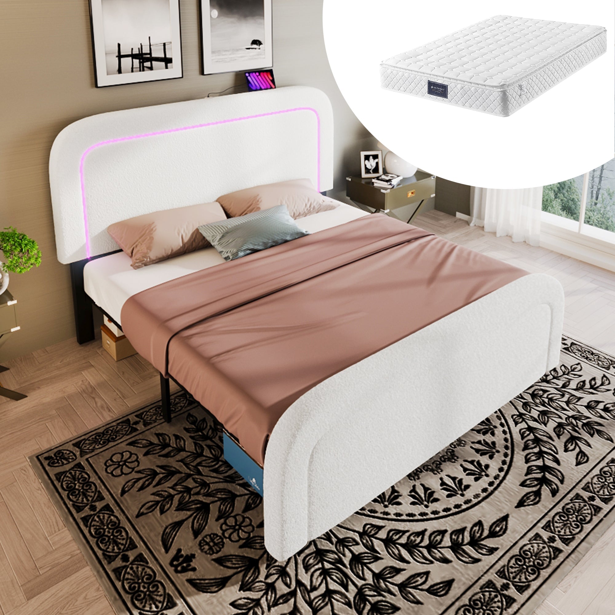 Logidon bedframe met USB Type C oplaadfunctie LED-verlichting 160x200