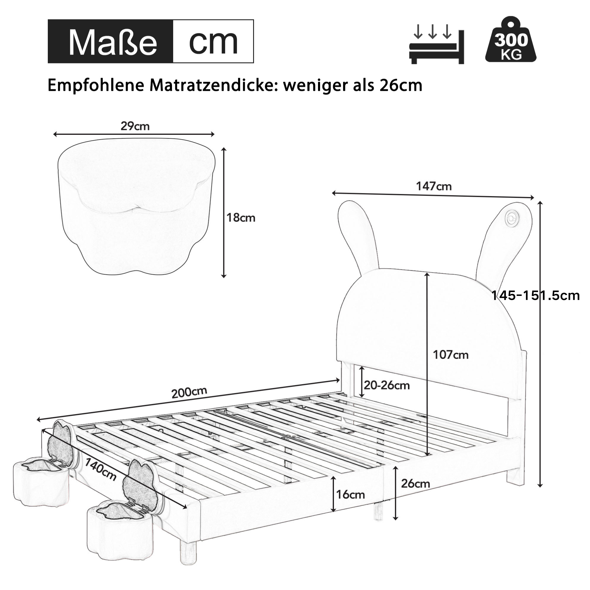Logidon gestoffeerd bed 140x200 roze fluweel met opbergruimte en LED