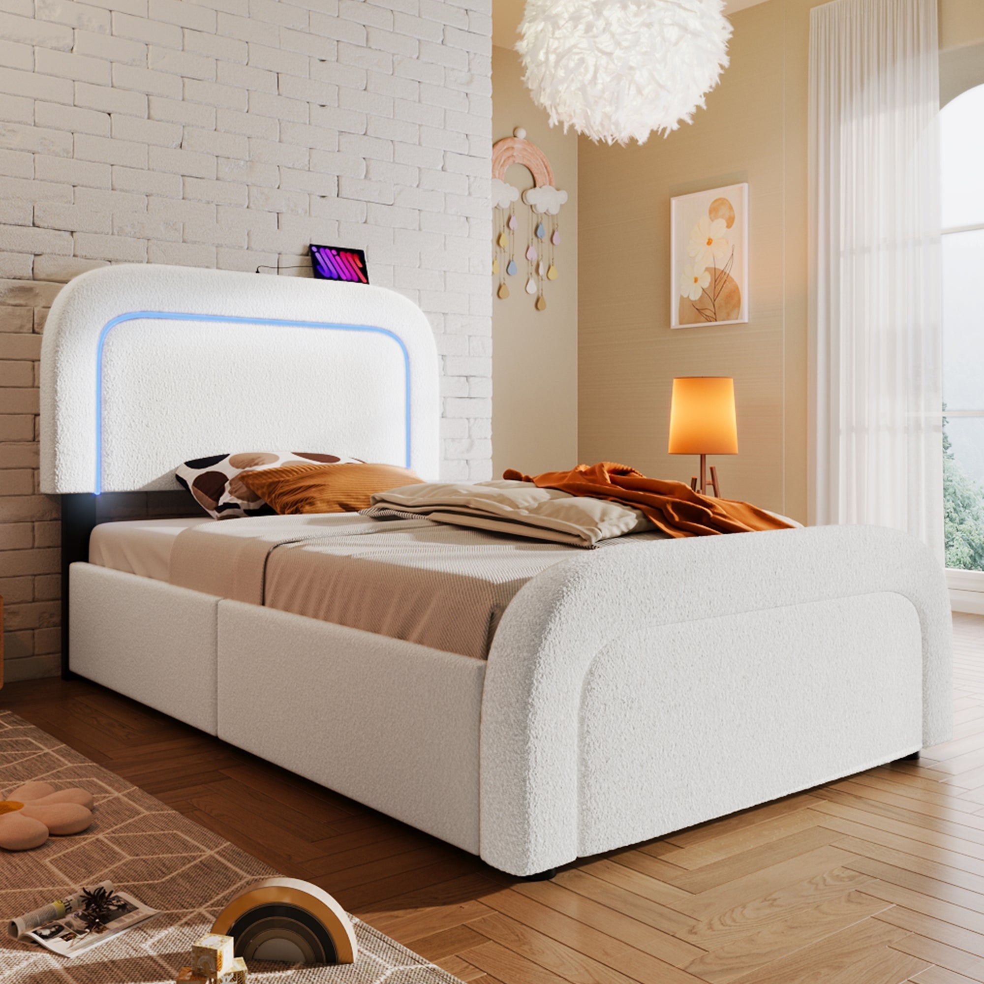 Logidon bedframe 90x200 met USB Type C oplaadfunctie wit