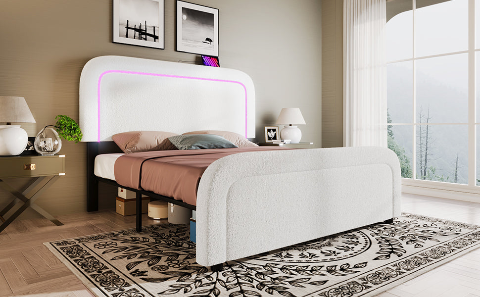 Logidon bed frame 160x200 cm with USB Type C charging function and LED white