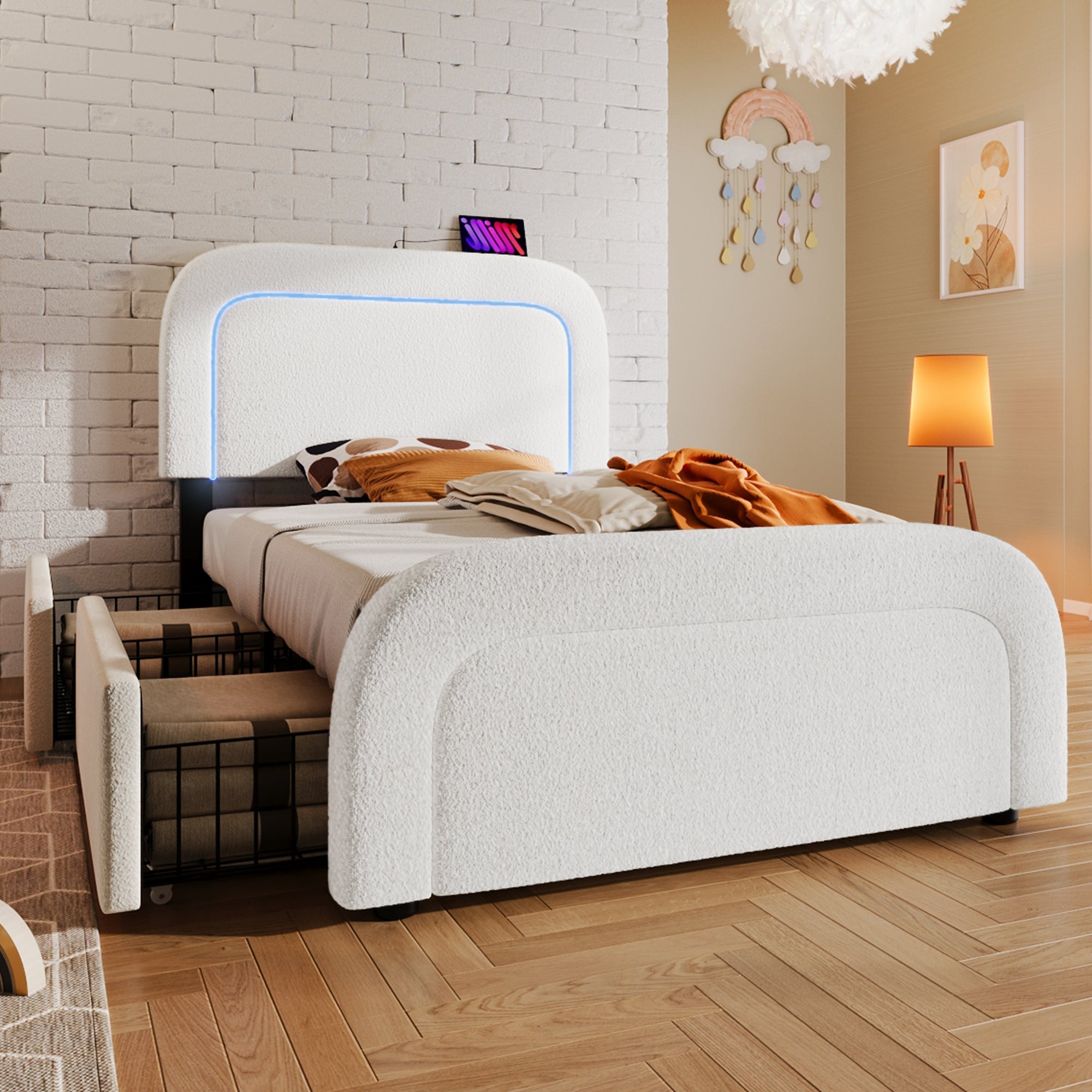 Logidon bedframe 90x200 met USB Type C oplaadfunctie wit