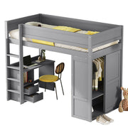 Logidon hoogslaper 90x200 grijs met kledingkast en bureau