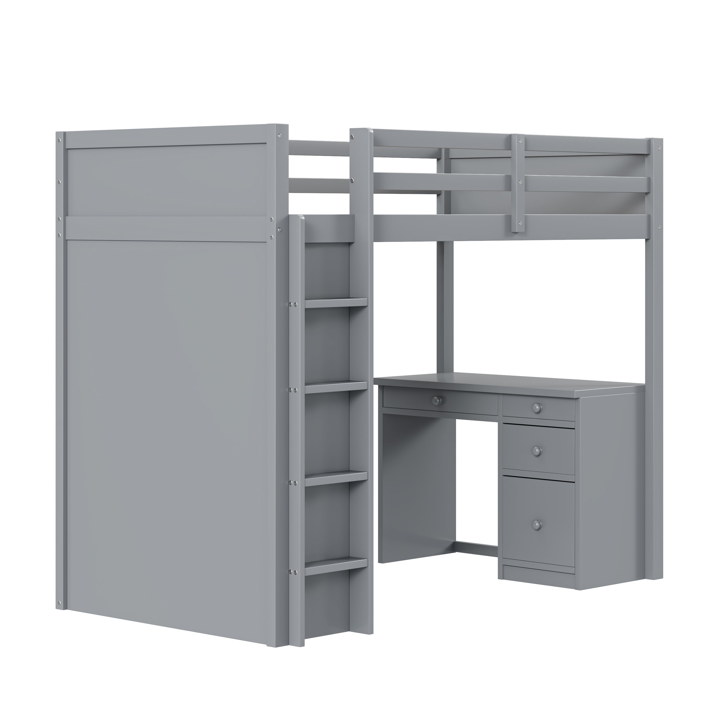 Logidon loft bed 90x200 cm gray wood with storage and desk