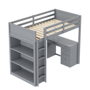 Logidon loft bed 90x200 cm gray wood with storage and desk