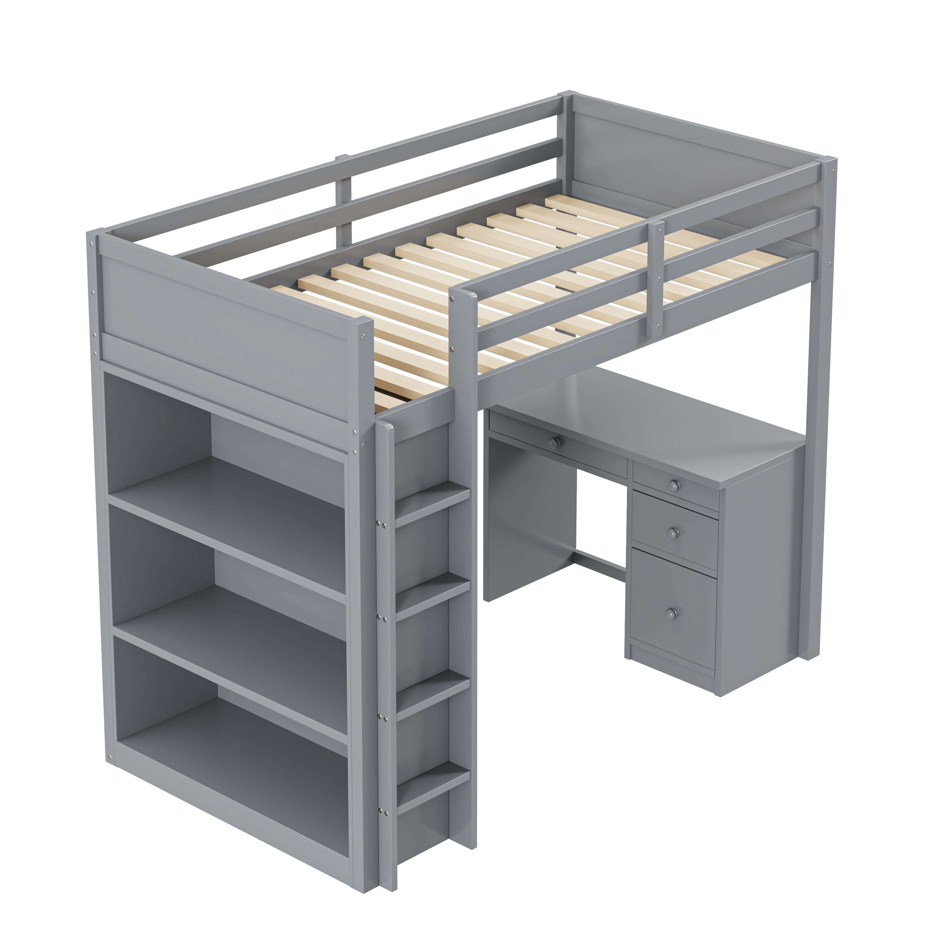 Logidon hoogslaper 90x200 cm grijs hout met opbergruimte en bureau