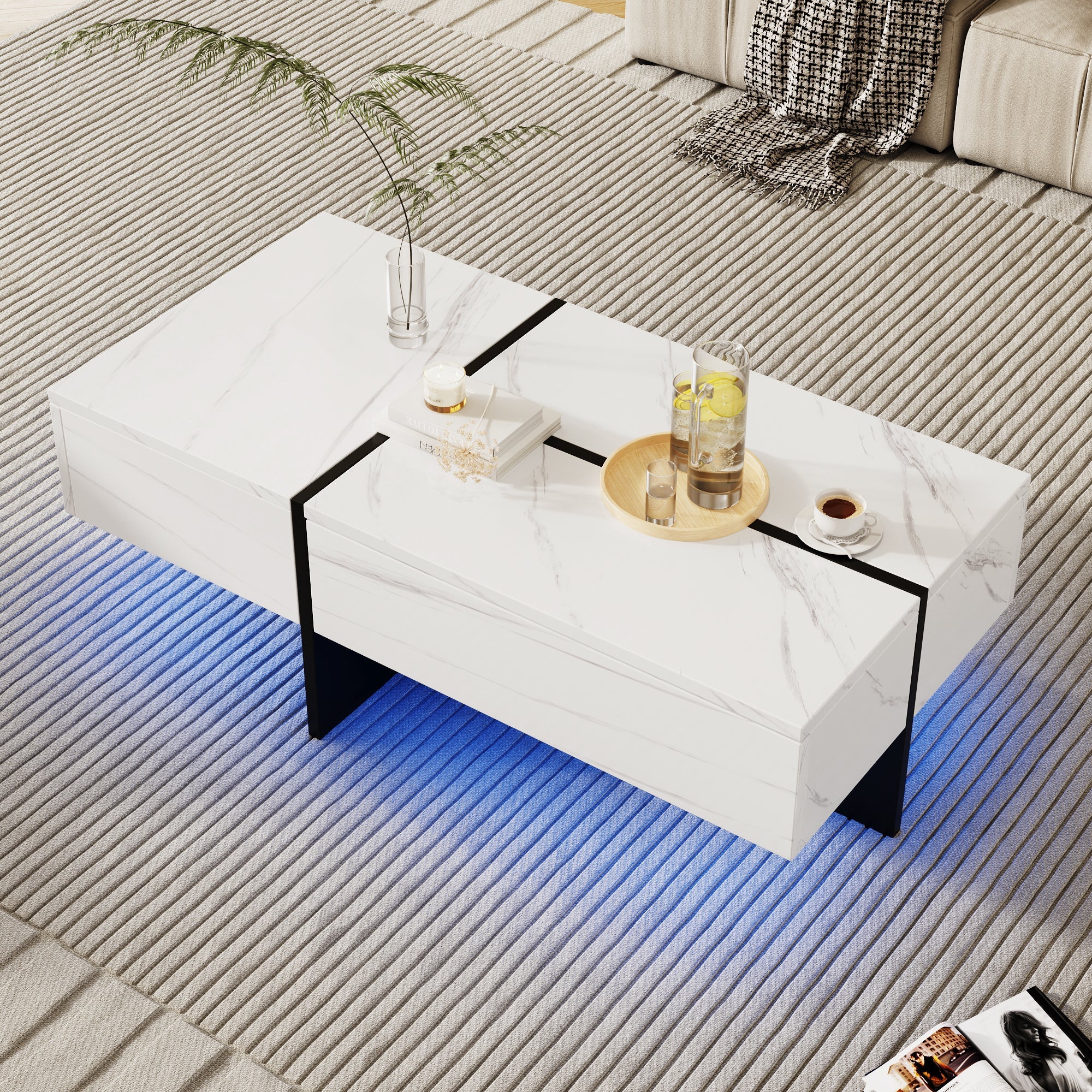 Logidon Hoogglans Salontafel Wit Imitatie Marmer Met App Verlichting