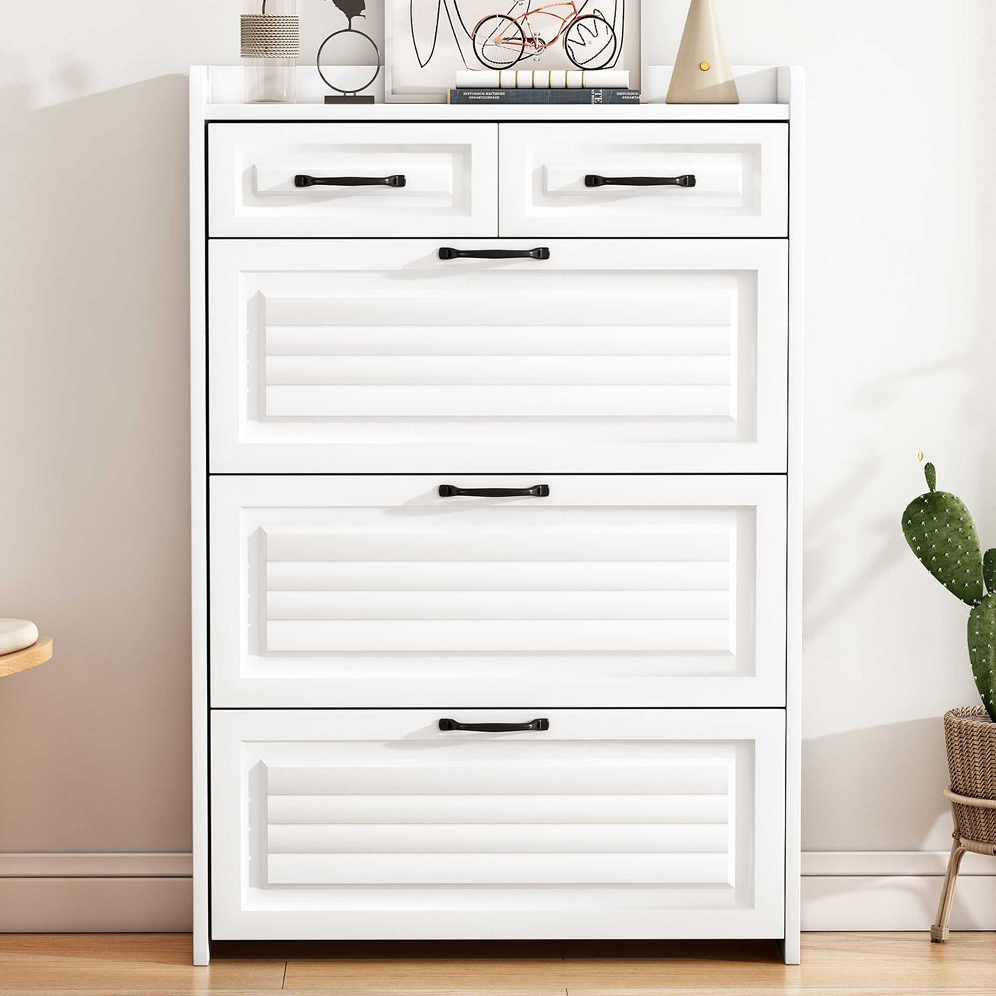 Logidon schoenenkast wit hout met drie kleppen en twee lades