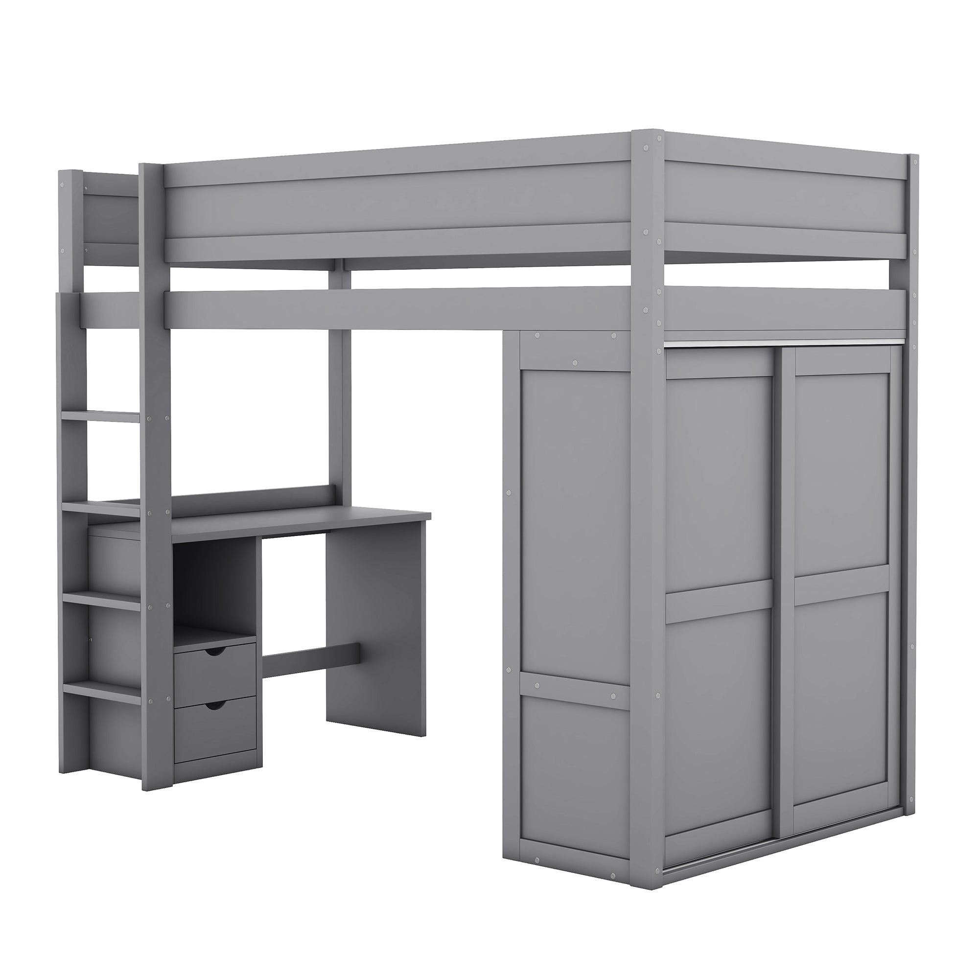 Logidon hoogslaper 90x200 grijs met kledingkast en bureau