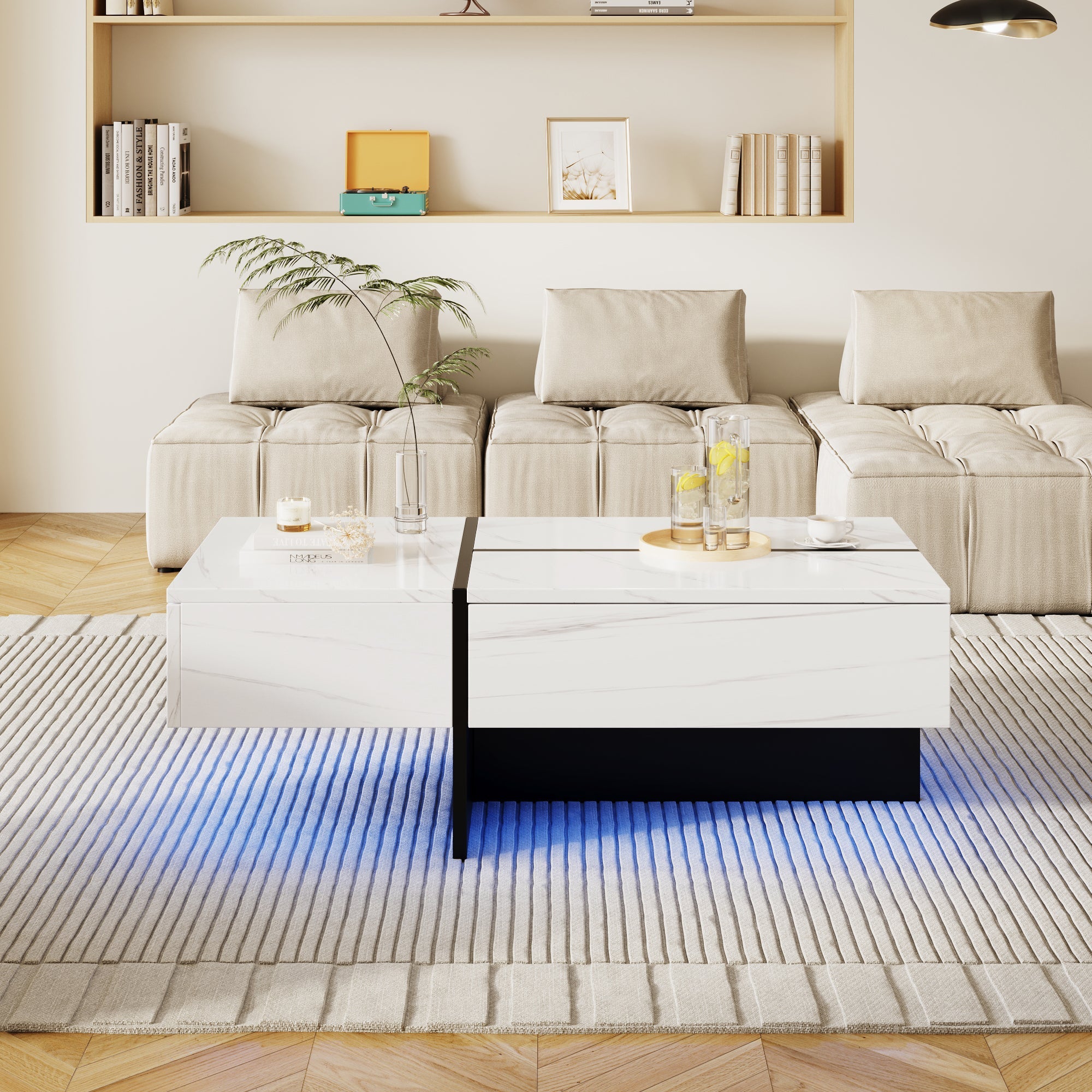 Logidon Hoogglans Salontafel Wit Imitatie Marmer Met App Verlichting