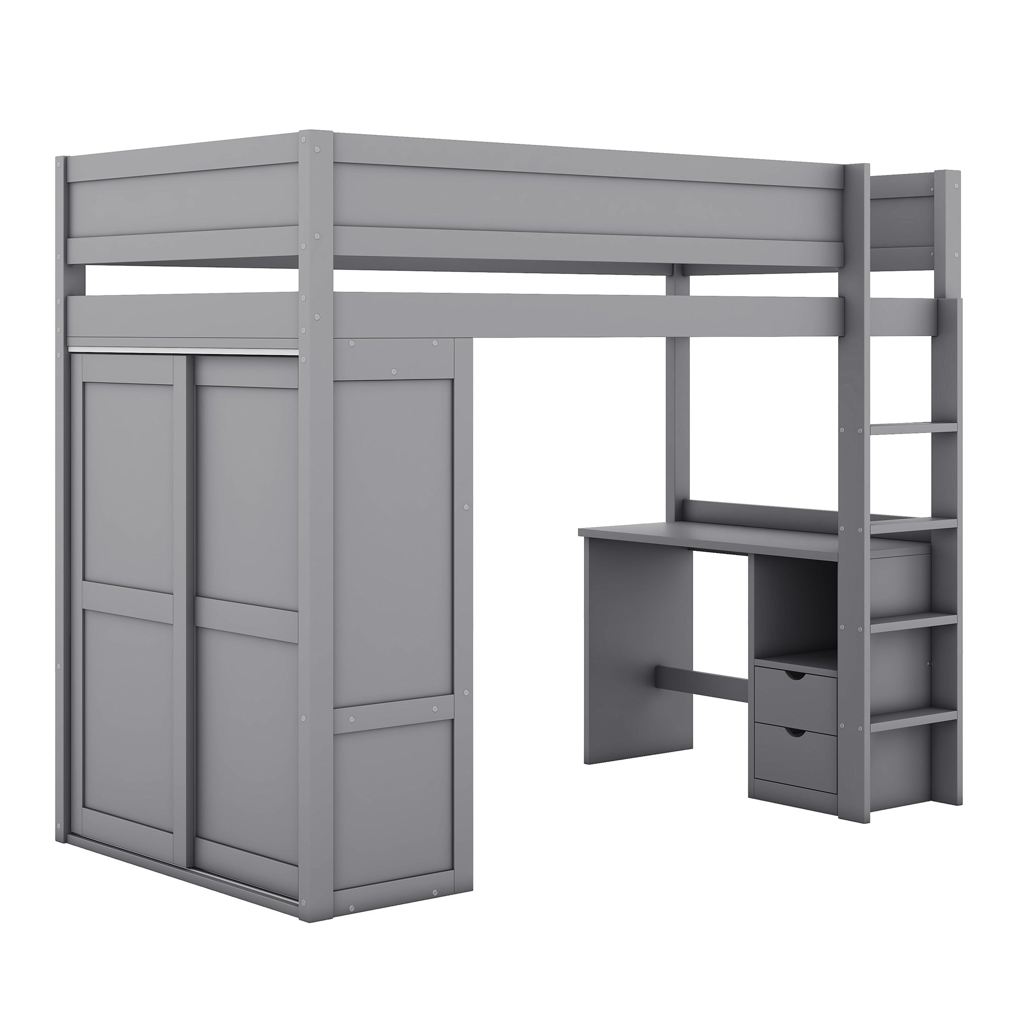 Logidon hoogslaper 90x200 grijs met kledingkast en bureau