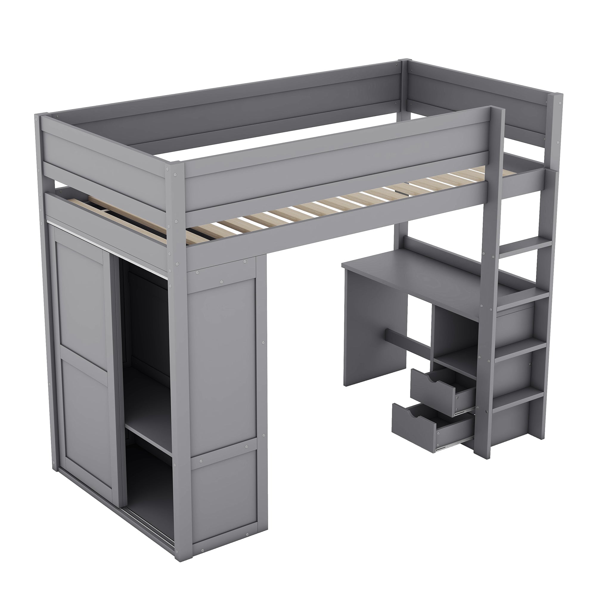 Logidon hoogslaper 90x200 grijs met kledingkast en bureau