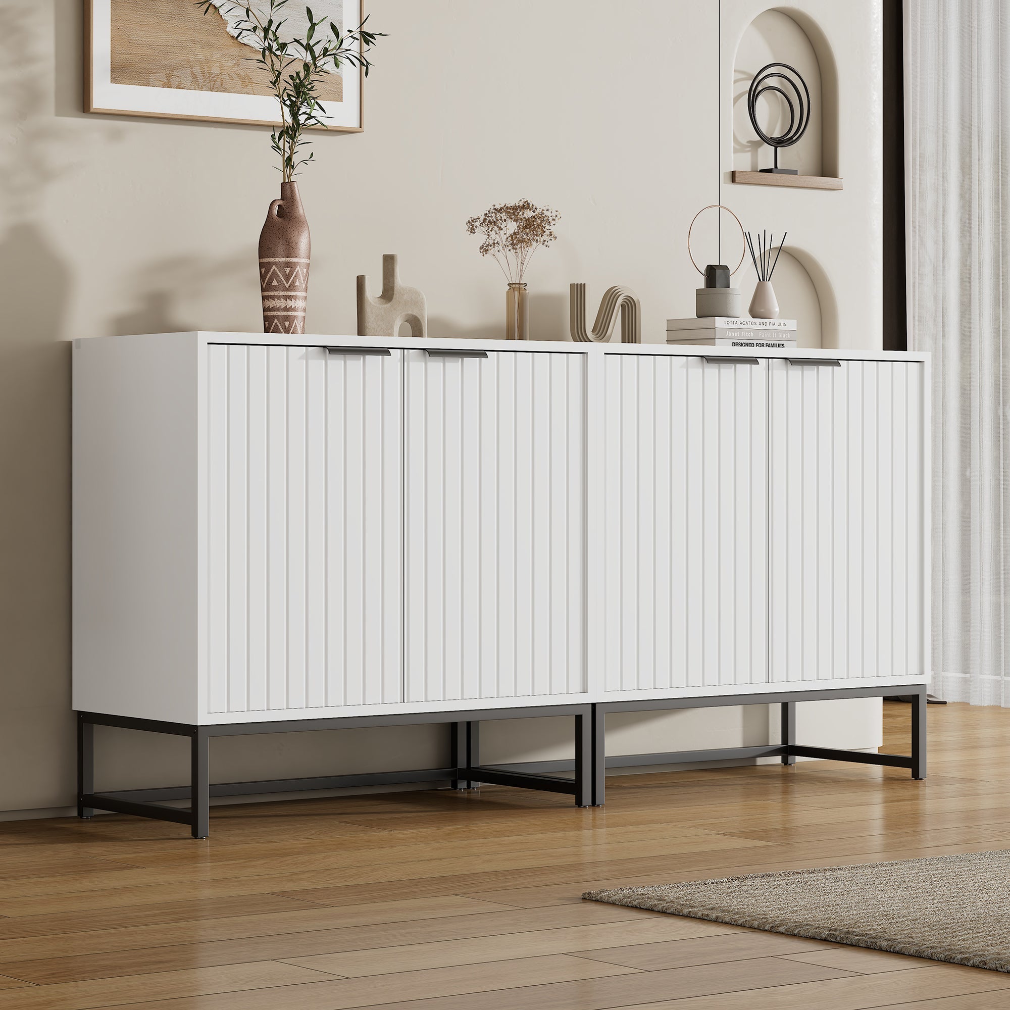 Logidon Modern Sideboard White 2 Doors Metal Handles W160 D40 H80