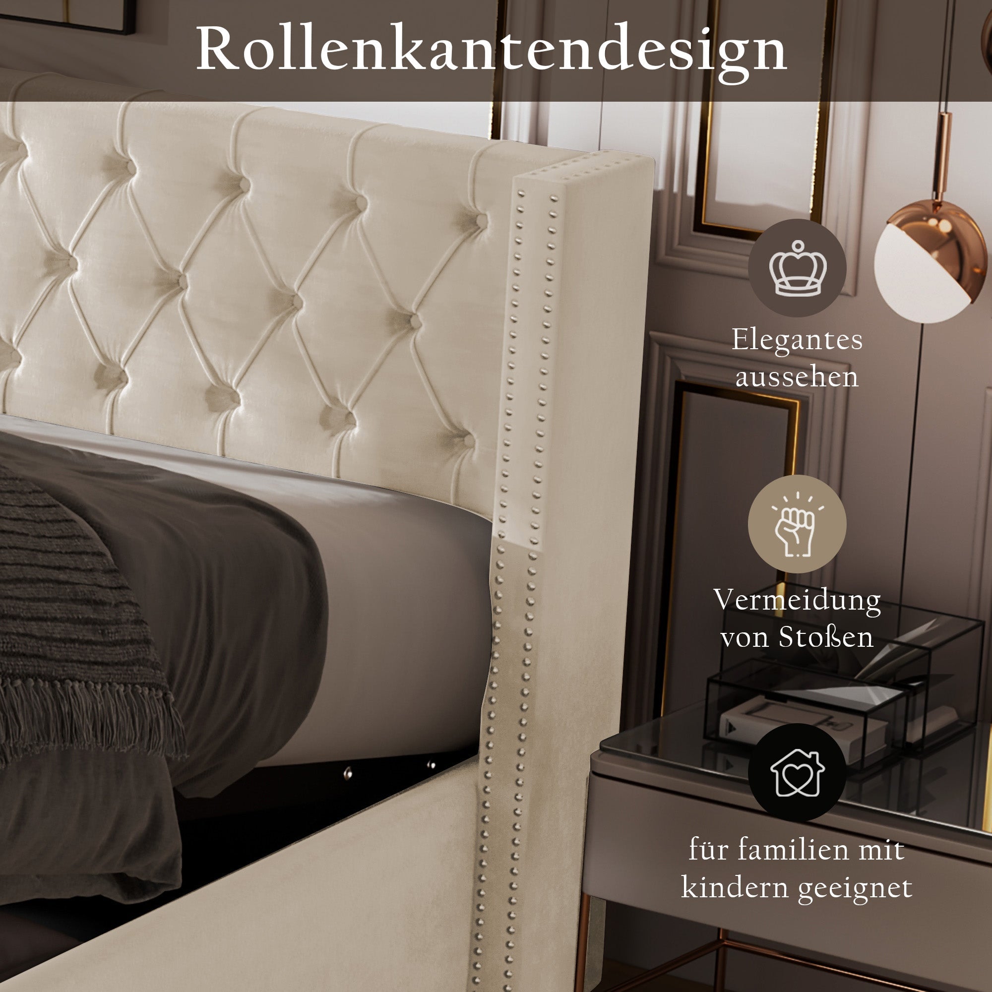 Logidon stof gestoffeerd bed 160x200 beige fluweel met hydraulische bedbox