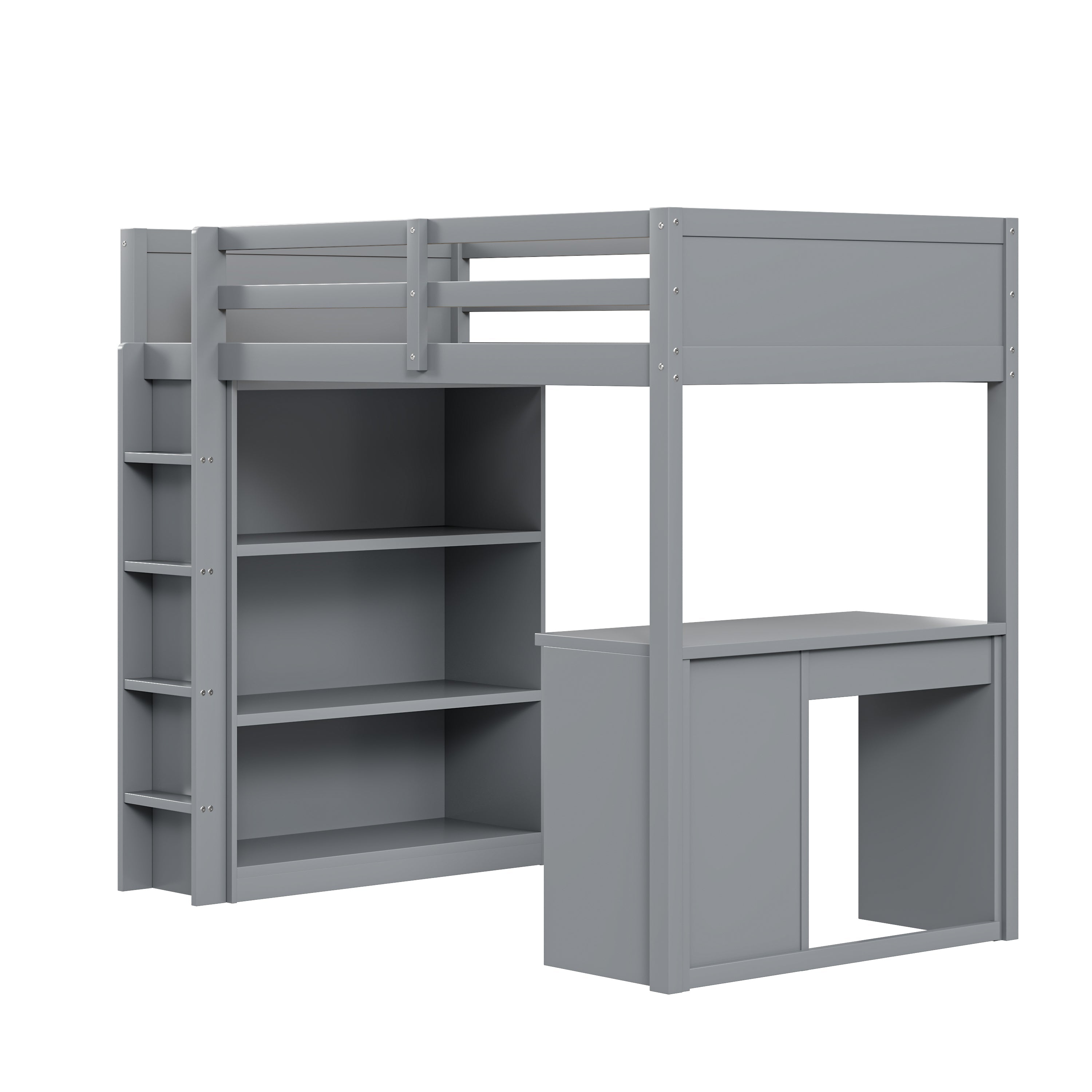 Logidon loft bed 90x200 cm gray wood with storage and desk
