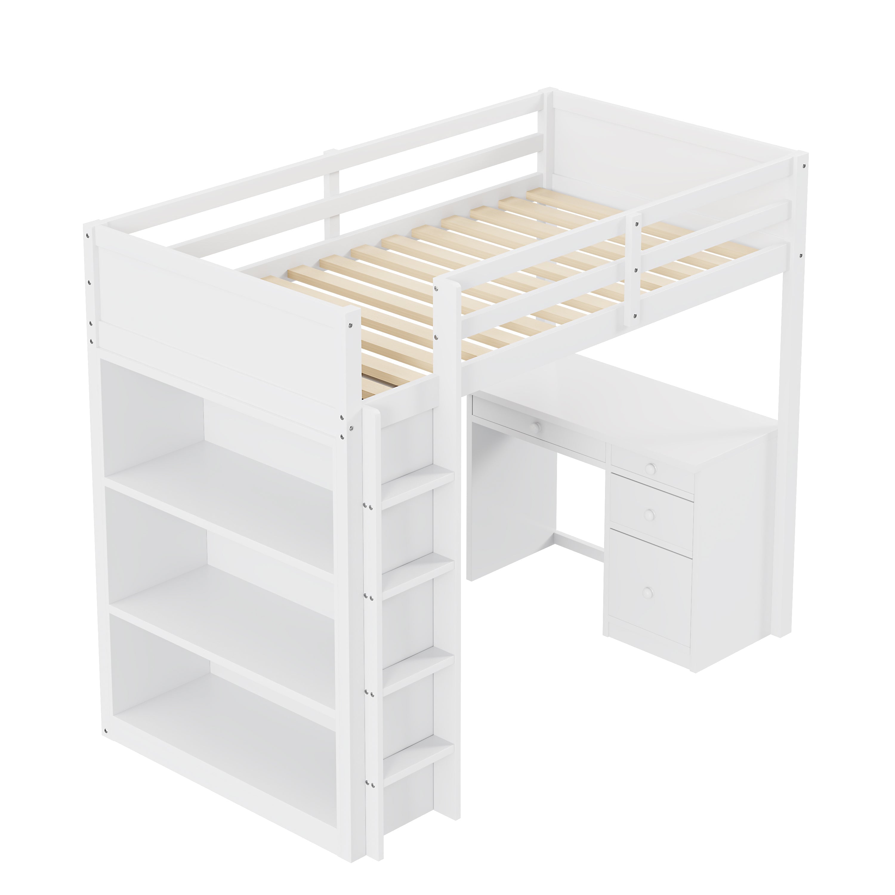 Logidon hoogslaper 90x200 cm met opbergkasten en computertafel wit