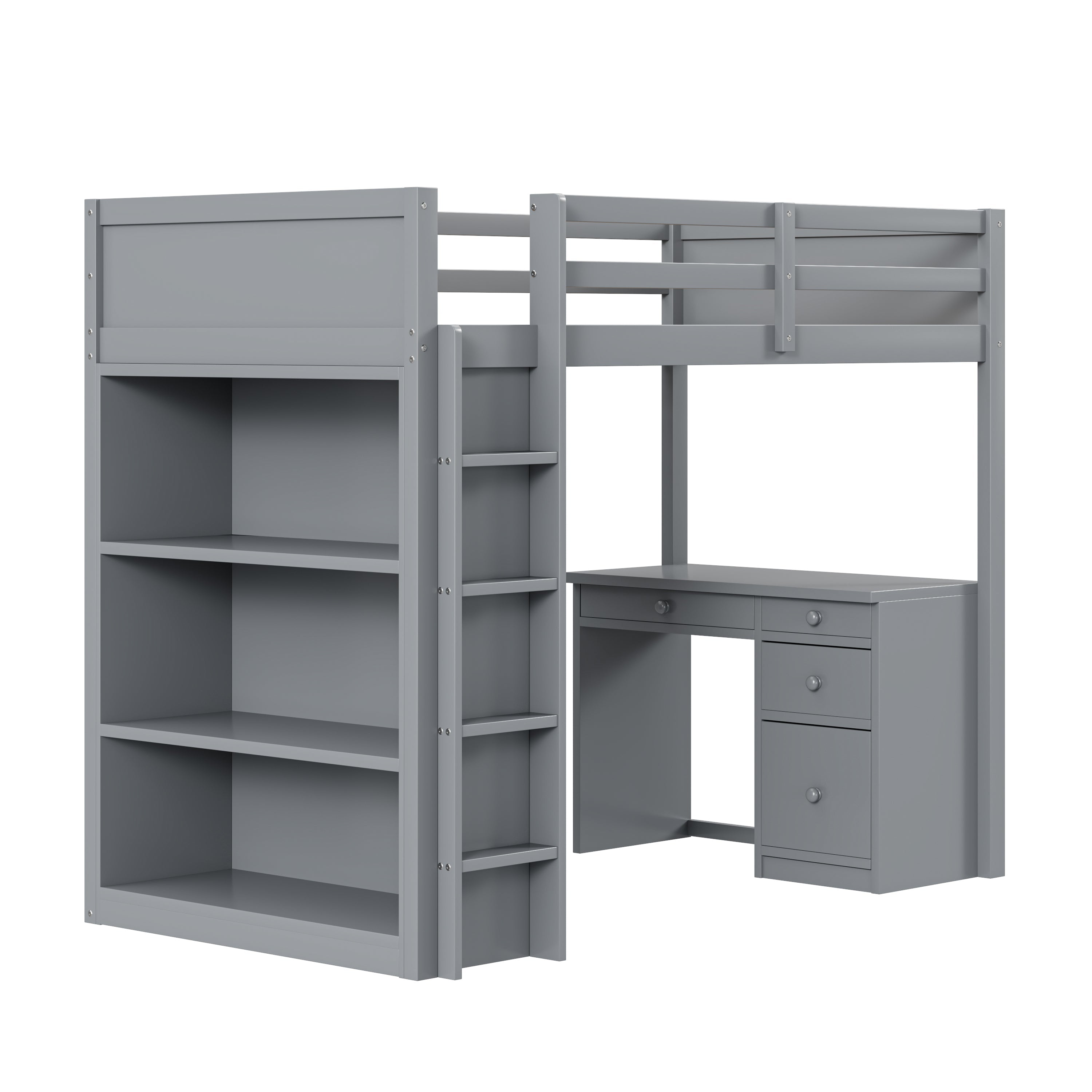 Logidon loft bed 90x200 cm gray wood with storage and desk
