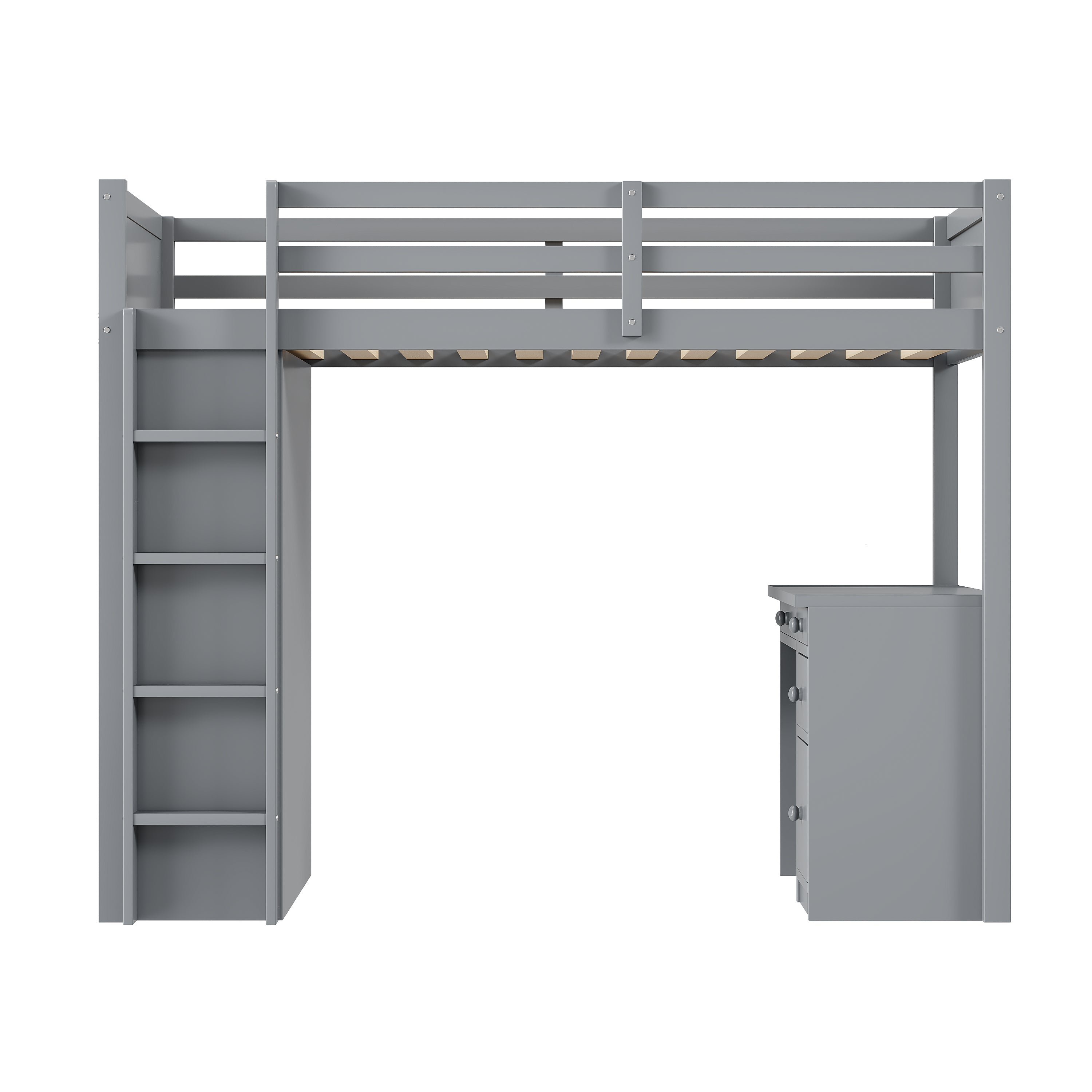 Logidon loft bed 90x200 cm gray wood with storage and desk