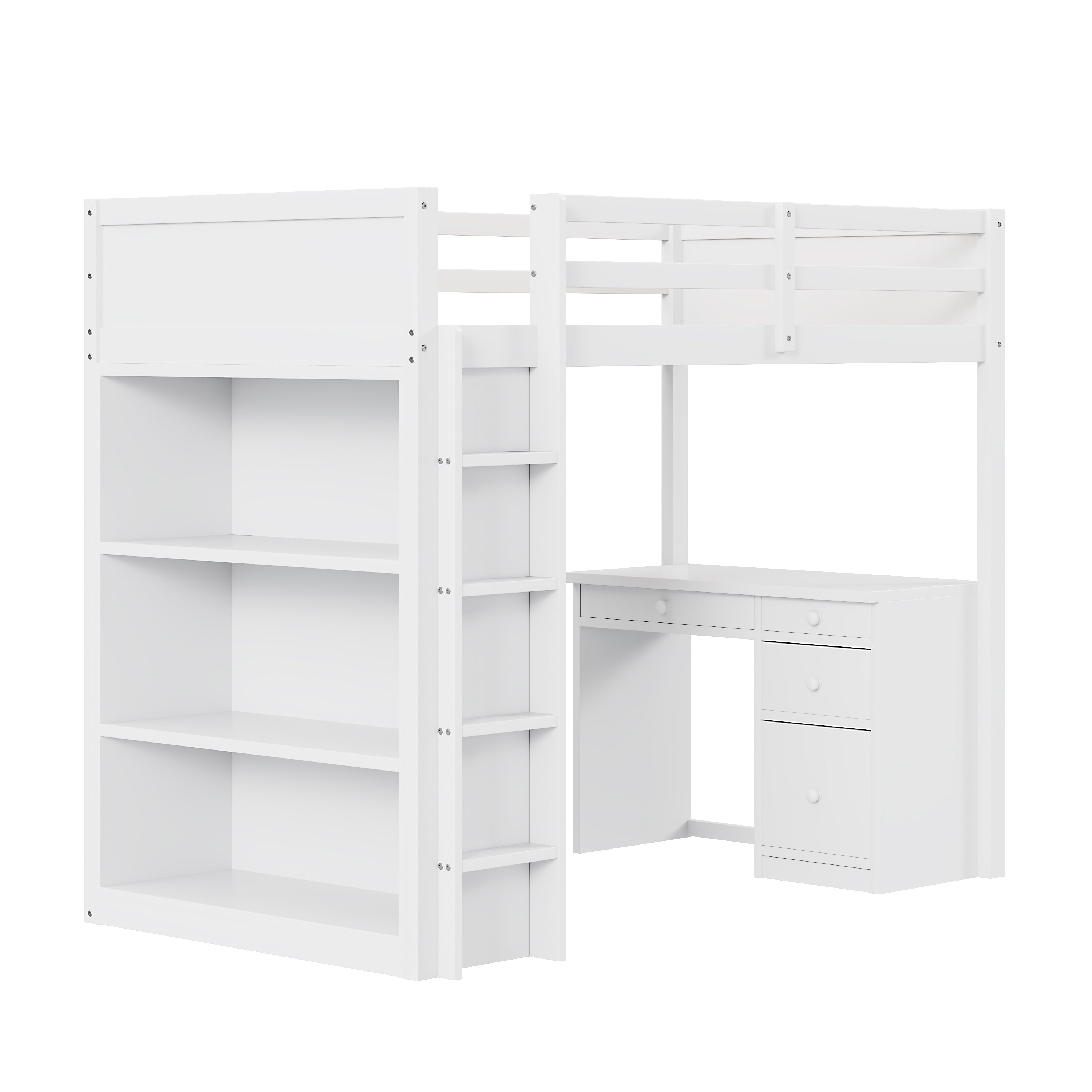 Logidon hoogslaper 90x200 cm met opbergkasten en computertafel wit
