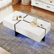 Logidon Hoogglans Salontafel Wit Imitatie Marmer Met App Verlichting