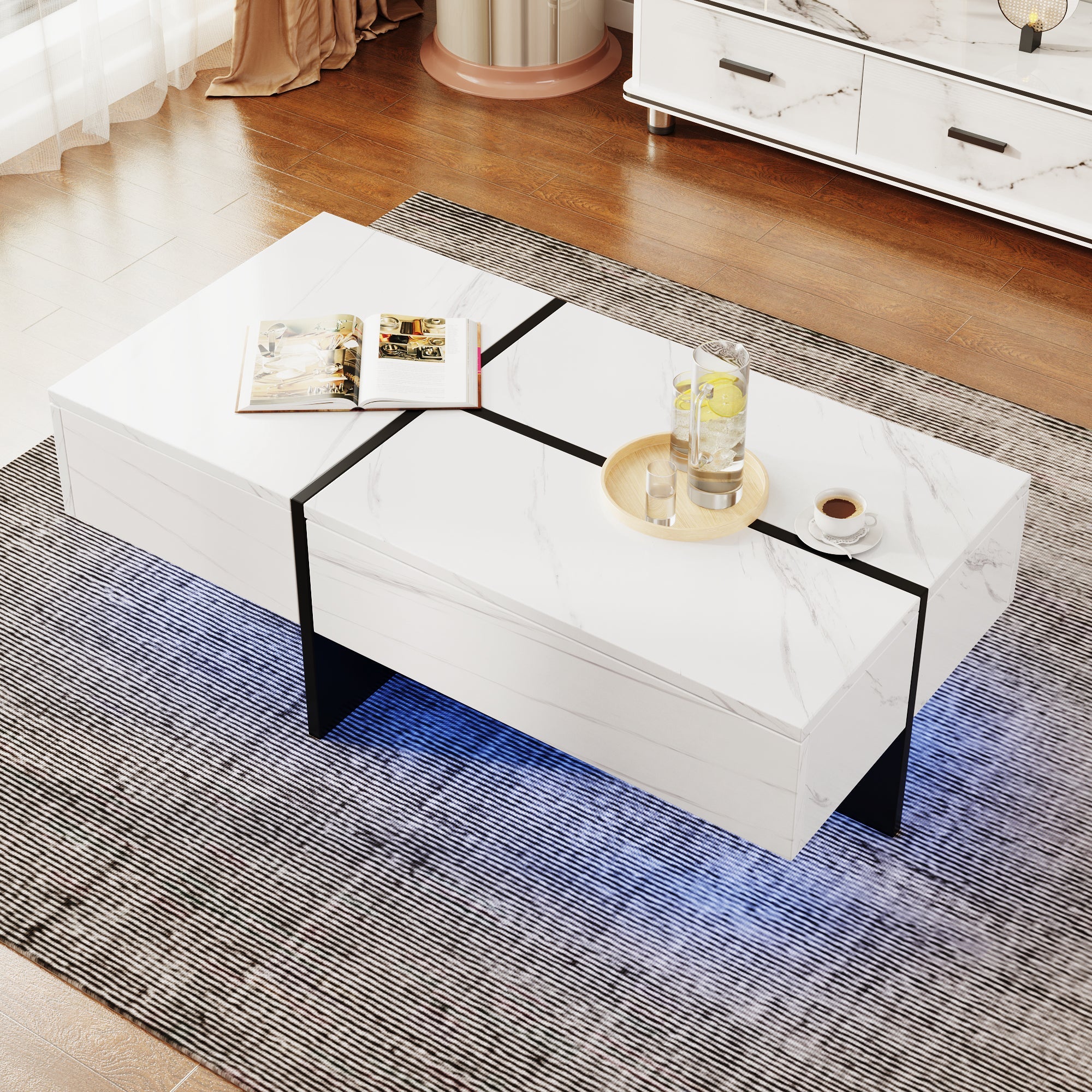 Logidon Hoogglans Salontafel Wit Imitatie Marmer Met App Verlichting