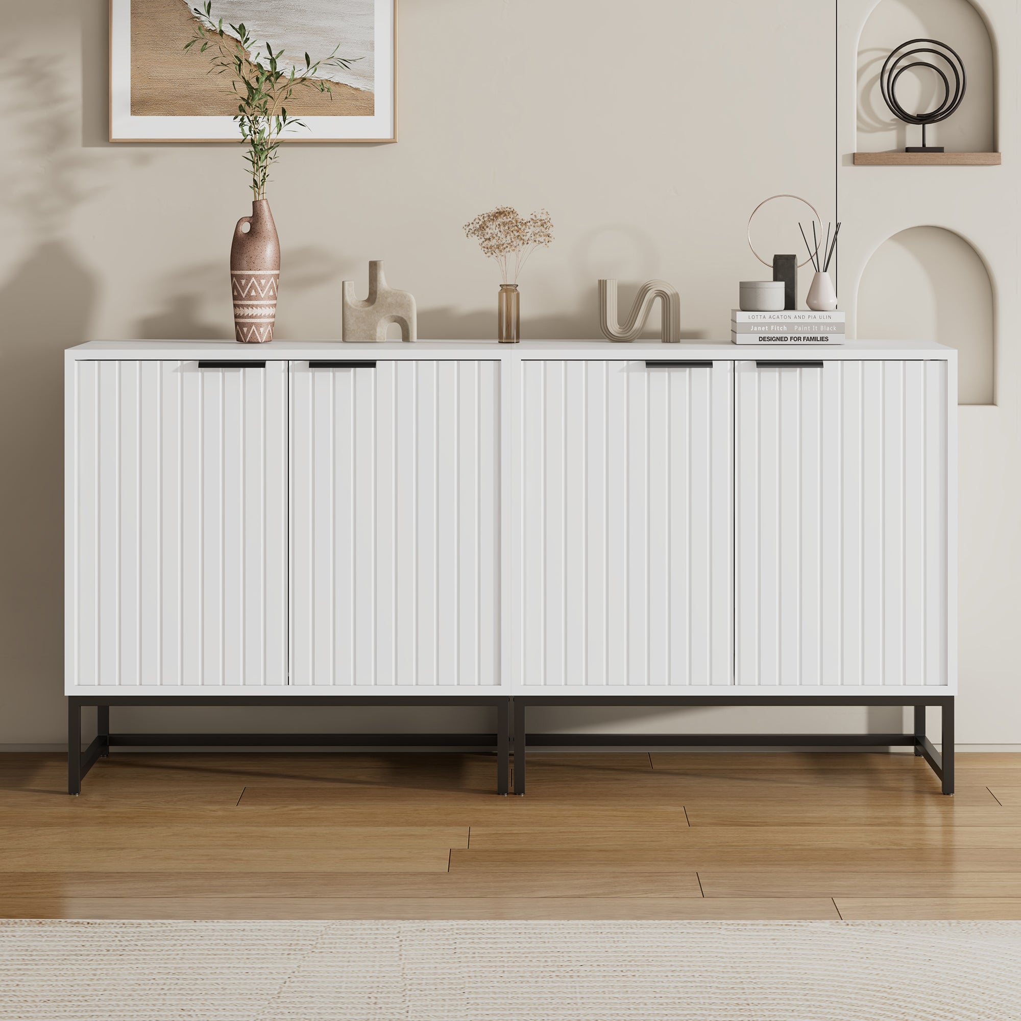 Logidon Modern Sideboard White 2 Doors Metal Handles W160 D40 H80