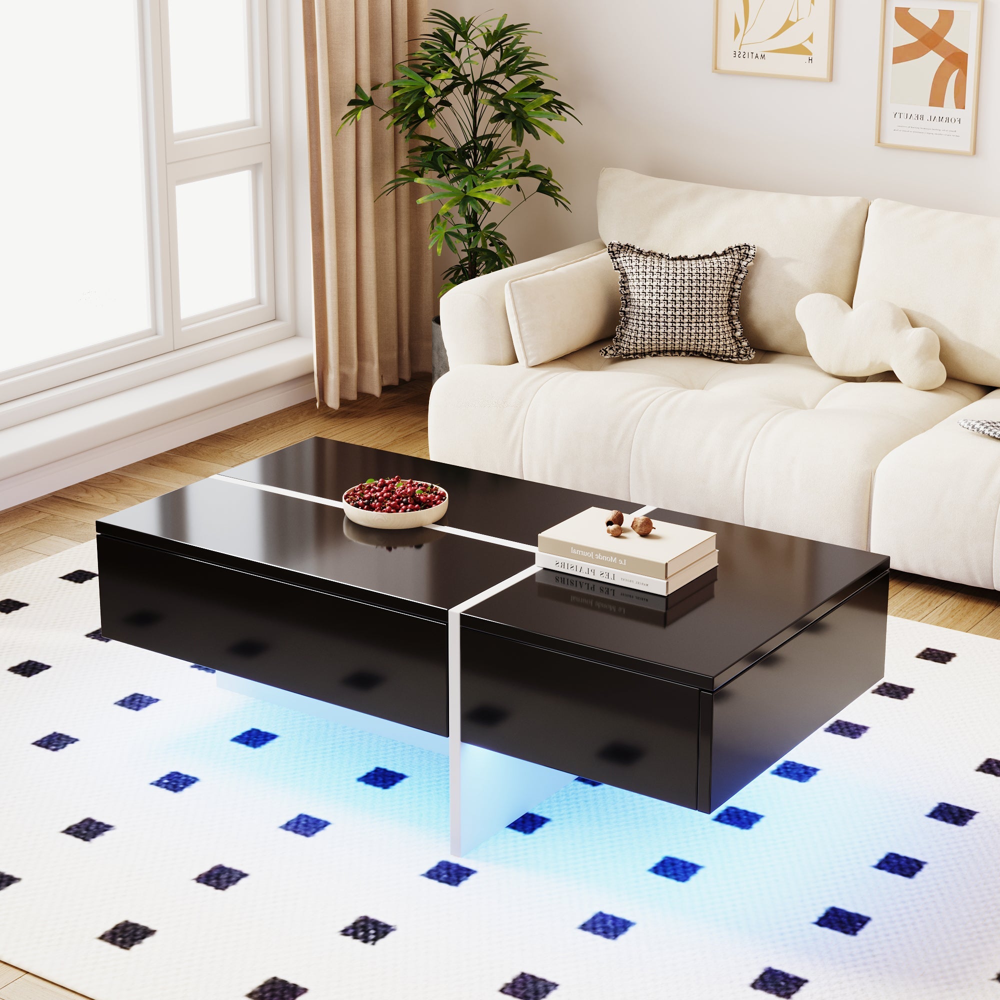 Logidon Hoogglans Salontafel Zwart en Wit Colorblock App-gestuurd