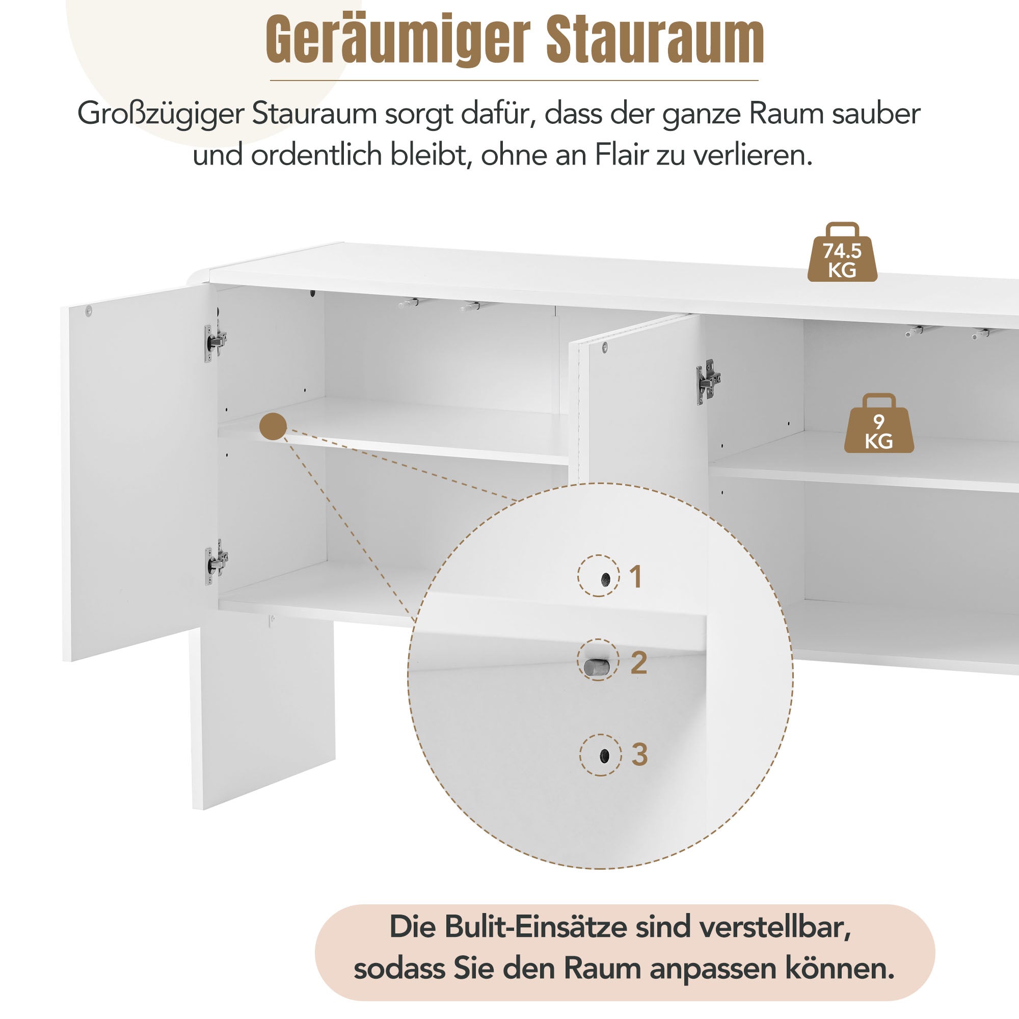 Logidon dressoir wit 152,5 x 40 x 76,5 cm met push-to-open, 4 deuren