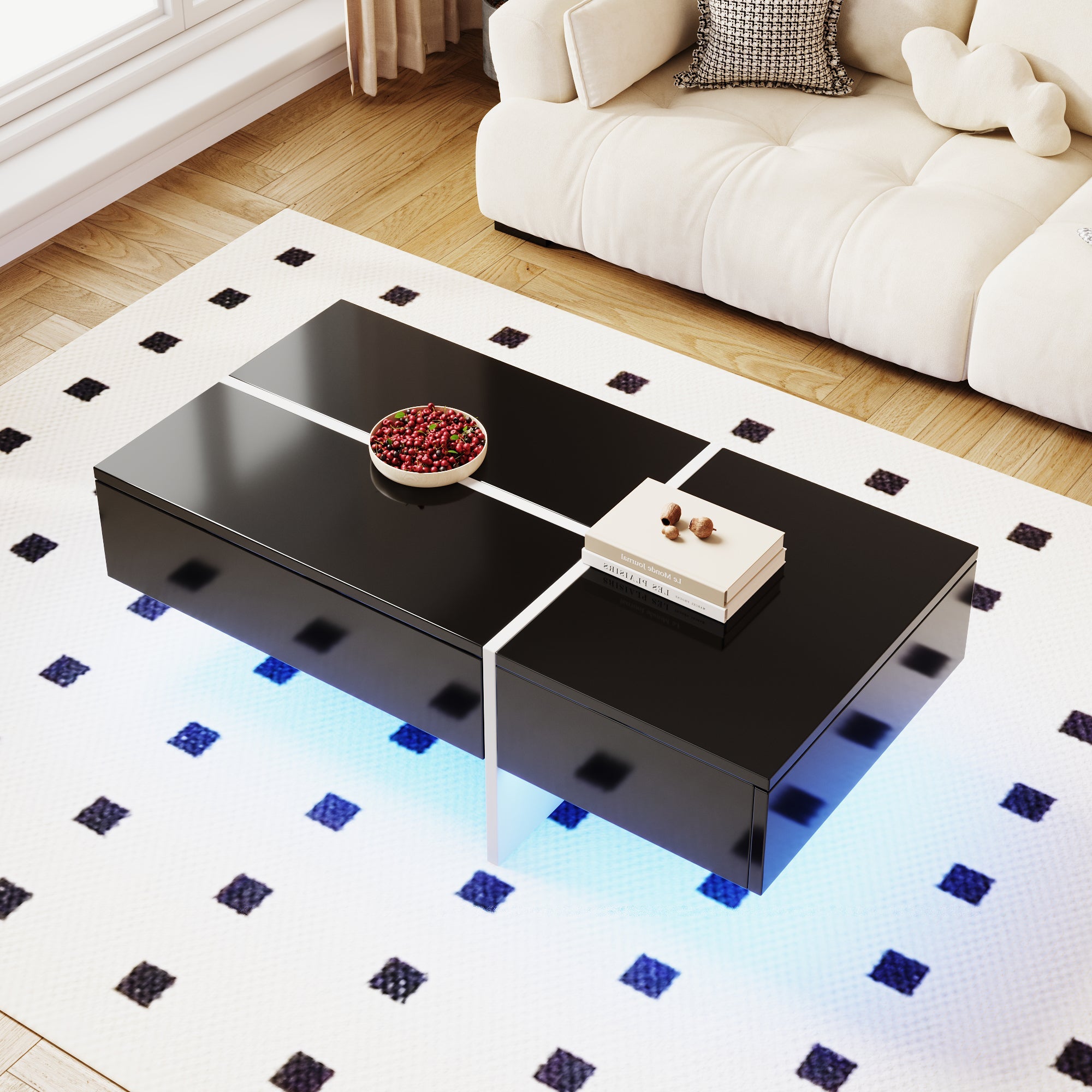 Logidon Hoogglans Salontafel Zwart en Wit Colorblock App-gestuurd