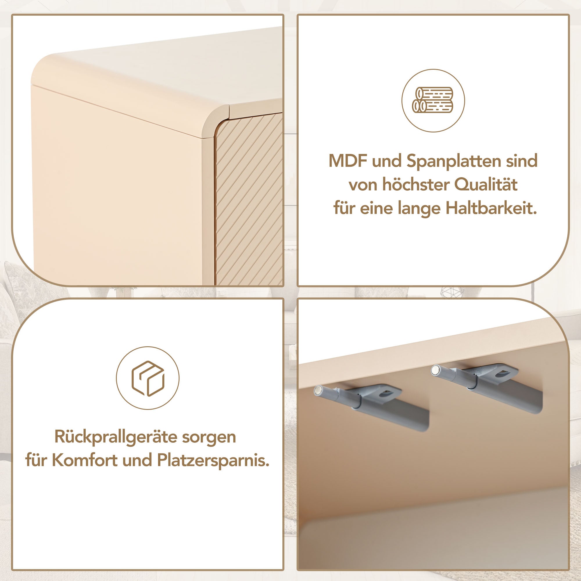 Logidon abrikozencrème dressoir met 4 deuren, push-to-open