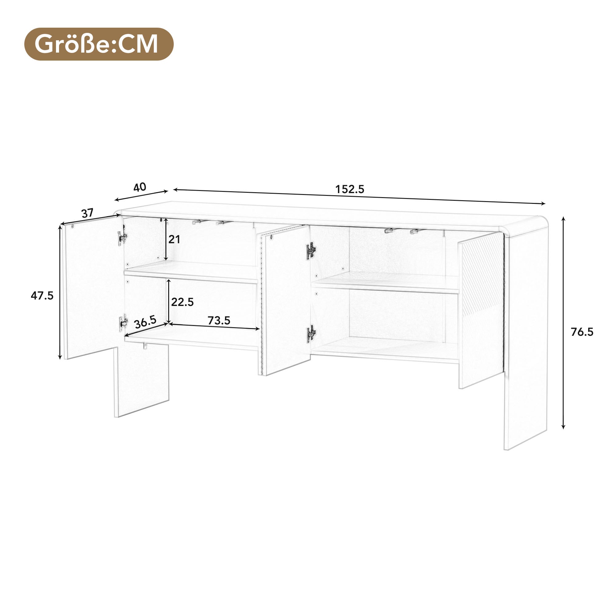 Logidon dressoir wit 152,5 x 40 x 76,5 cm met push-to-open, 4 deuren
