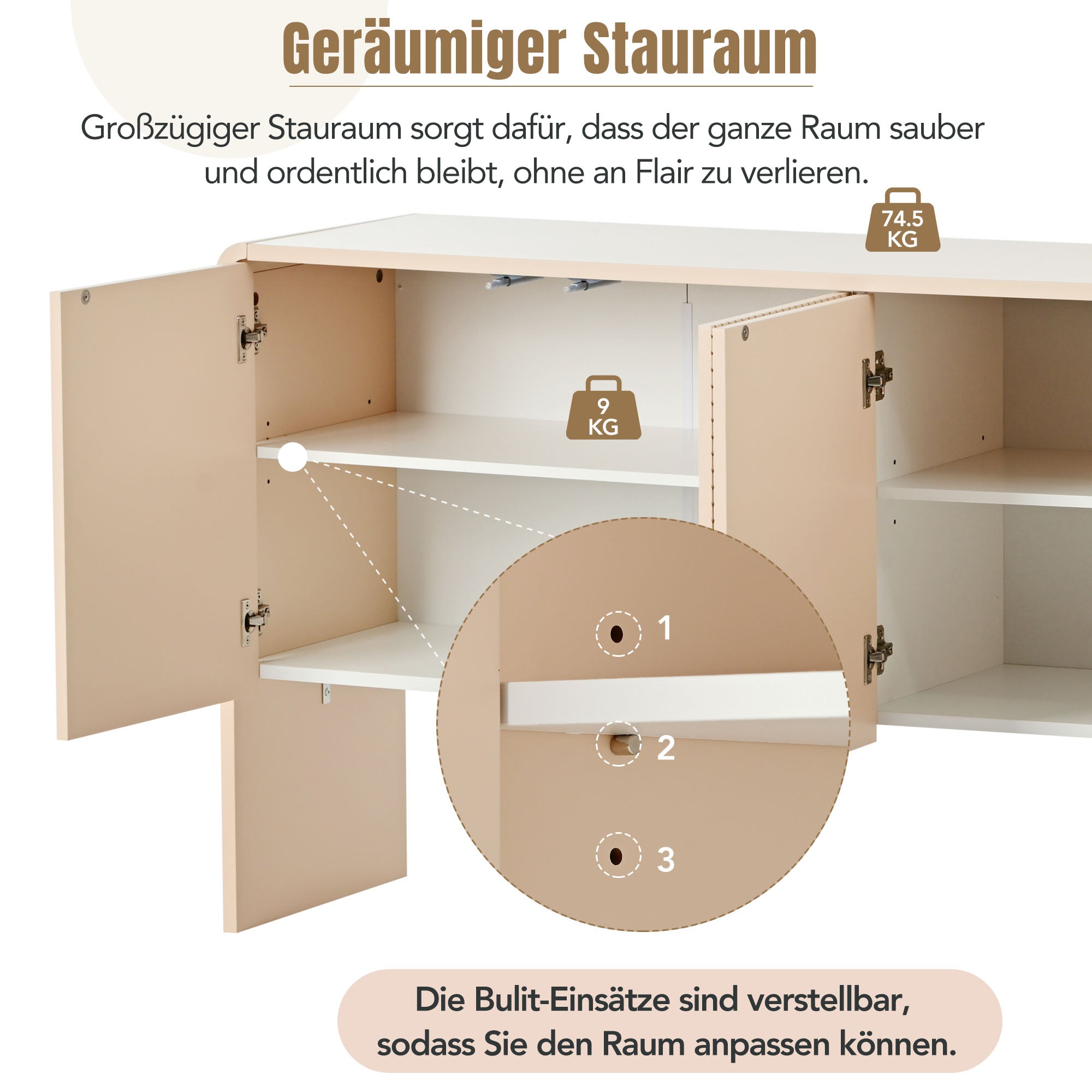 Logidon abrikozencrème dressoir met 4 deuren, push-to-open