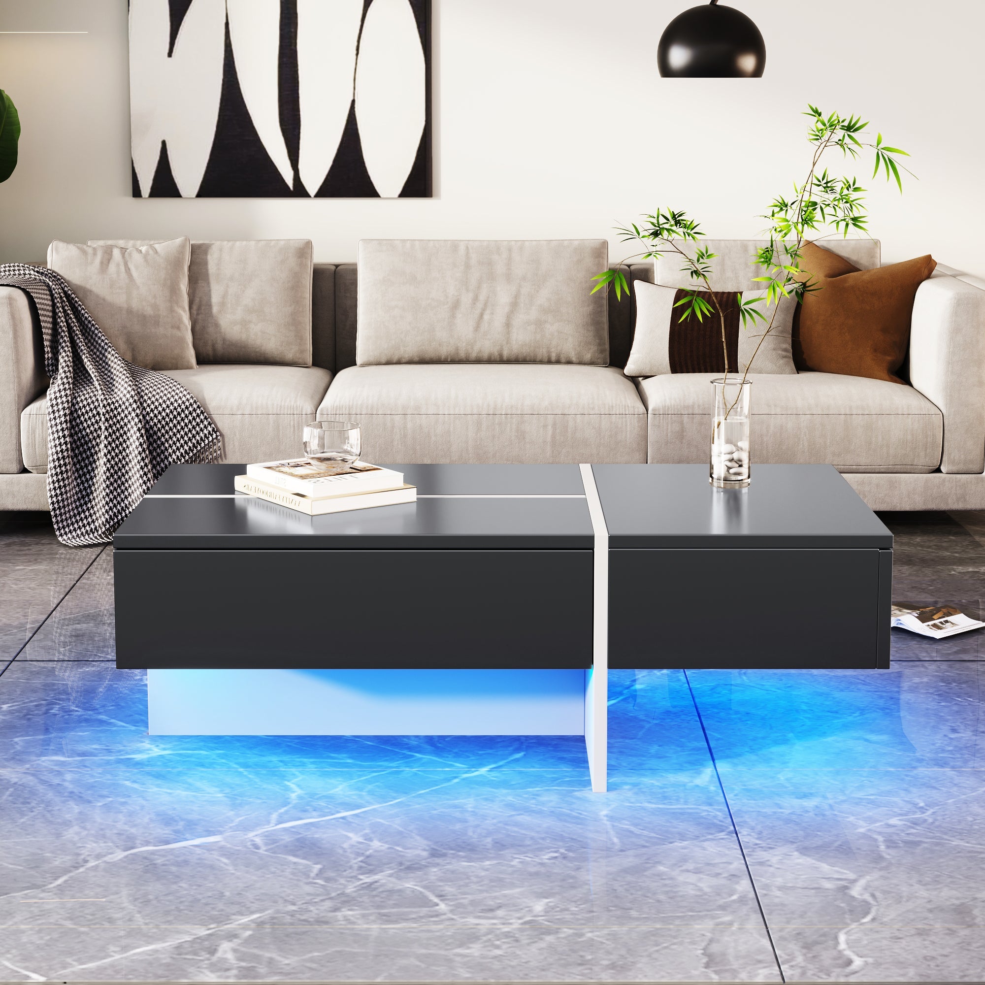 Logidon Hoogglans Salontafel Zwart en Wit Colorblock App-gestuurd