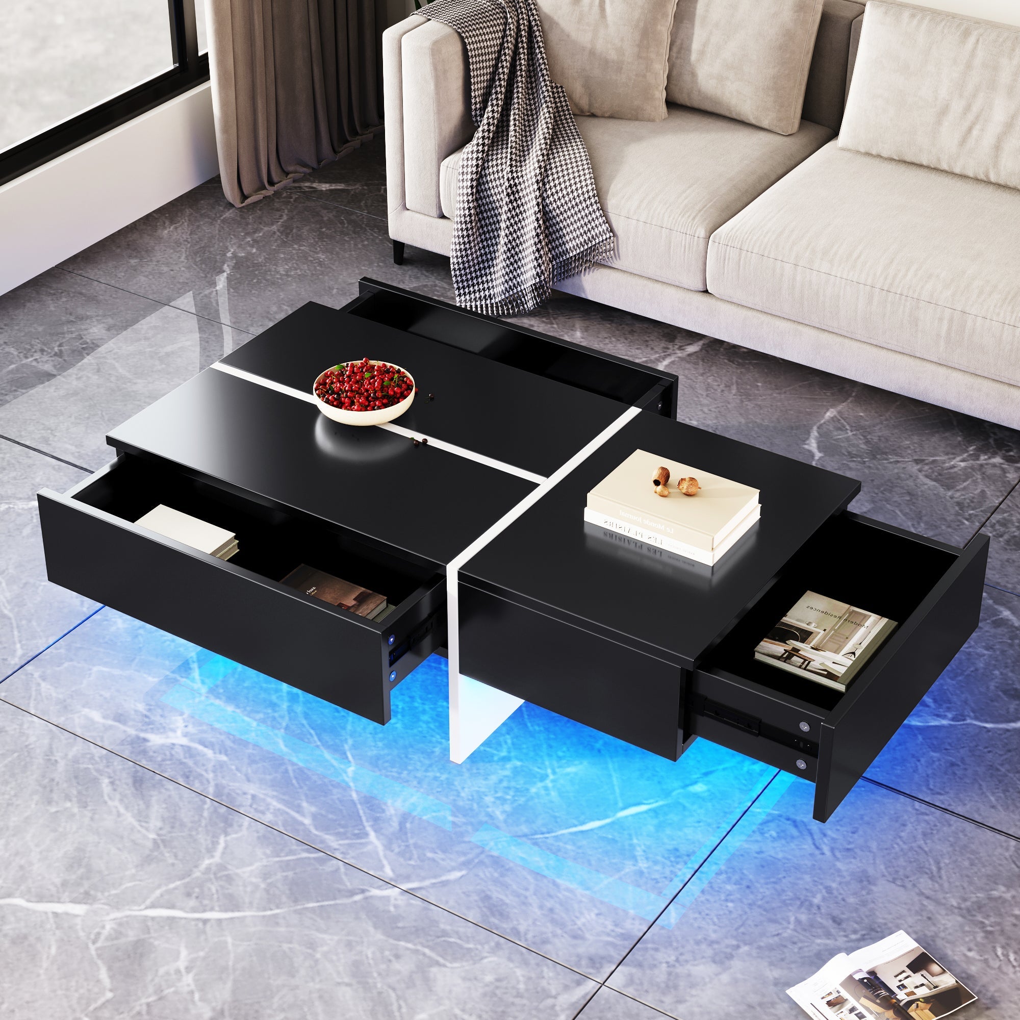 Logidon Hoogglans Salontafel Zwart en Wit Colorblock App-gestuurd