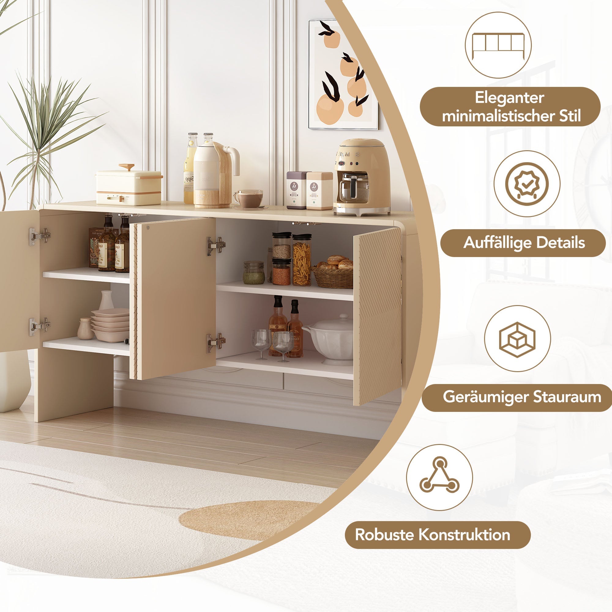 Logidon abrikozencrème dressoir met 4 deuren, push-to-open