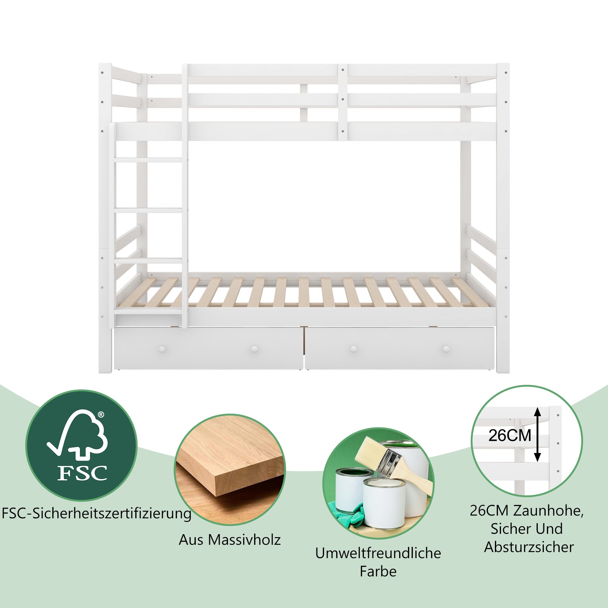 Logidon bunk bed 140x200 cm white with drawers storage space